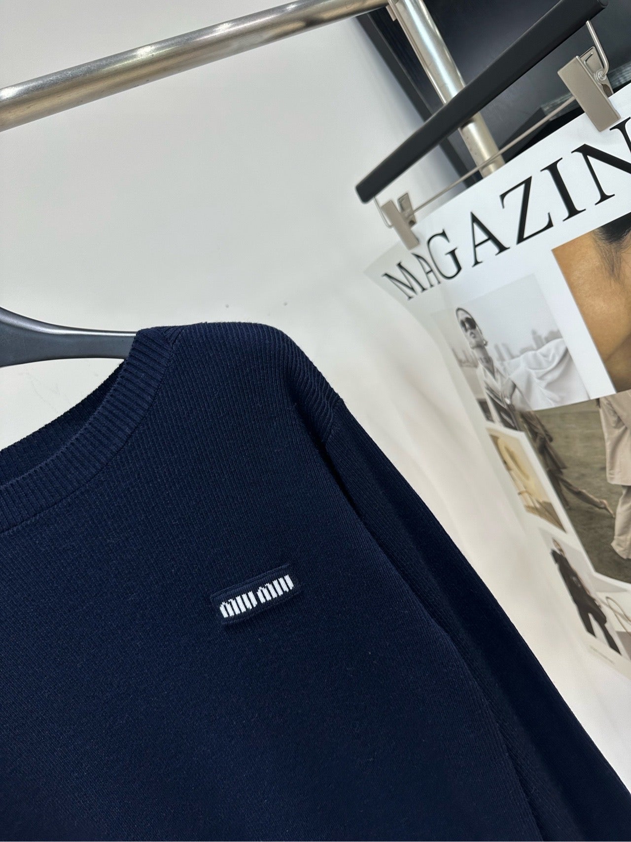 Miu 26s Dark Blue Striped Long-Sleeve T-Shirt Cotton 409872