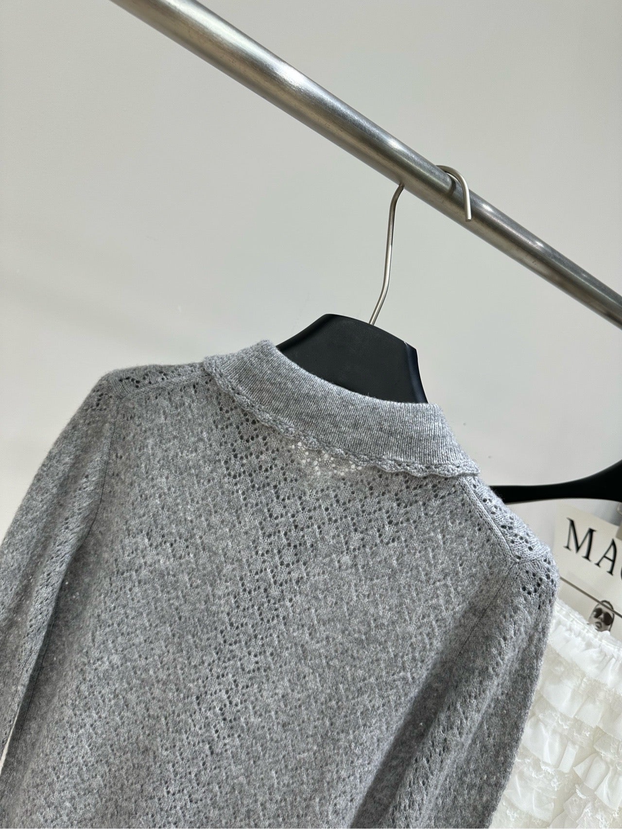 Miu 26s Collar Zipper Cardigan Grey Cashmere Mulberry Silk 417368