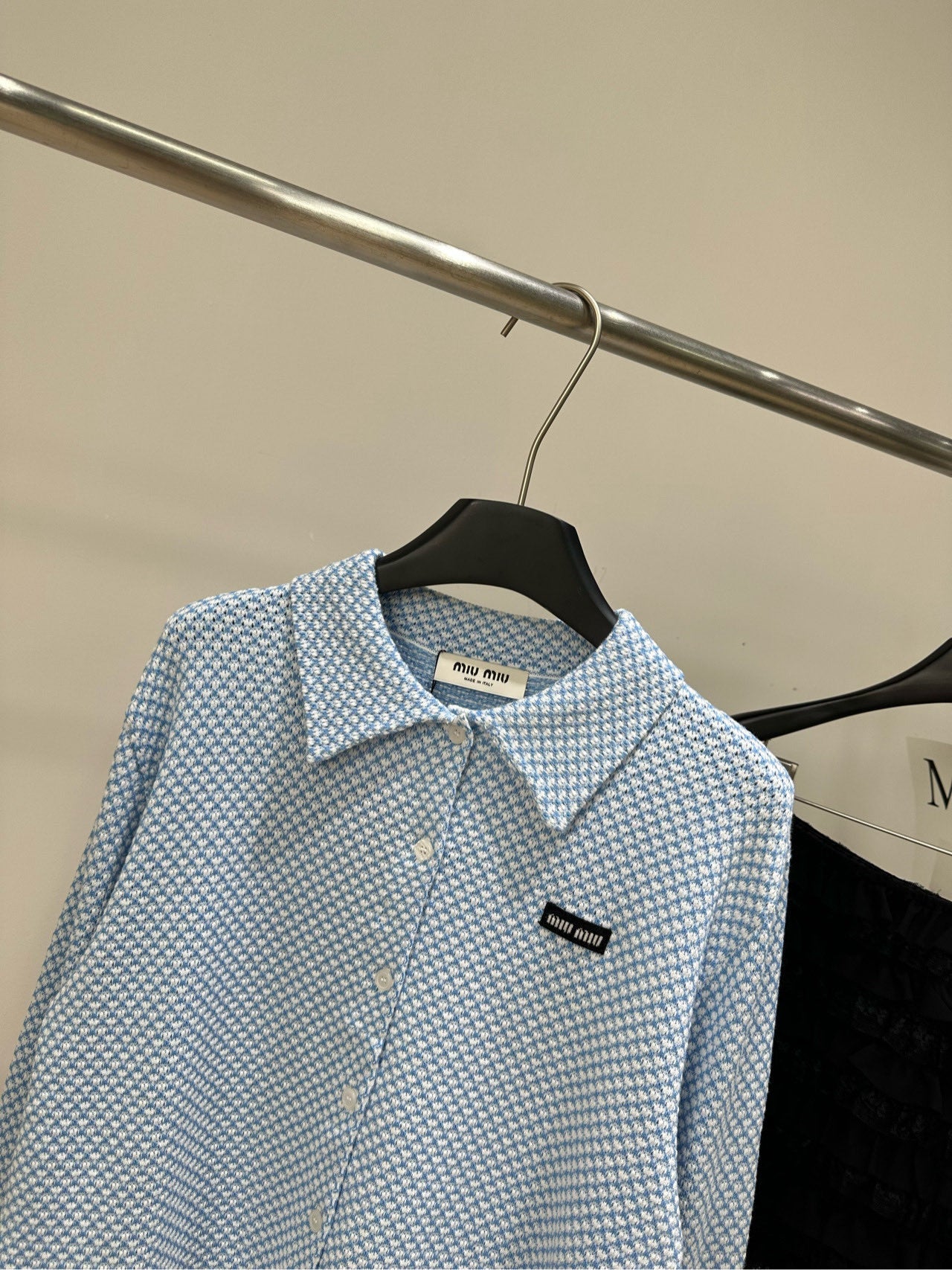 Miu 26s Knit Polo Single-Breasted Cardigan Light Blue Cotton 417360