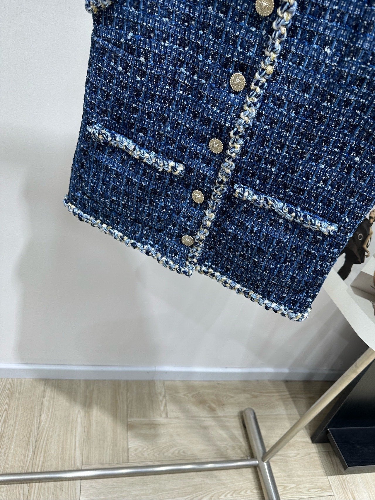 CC 26s Industry Dark Blue Woven Tweed Vest Cotton Silk 417313