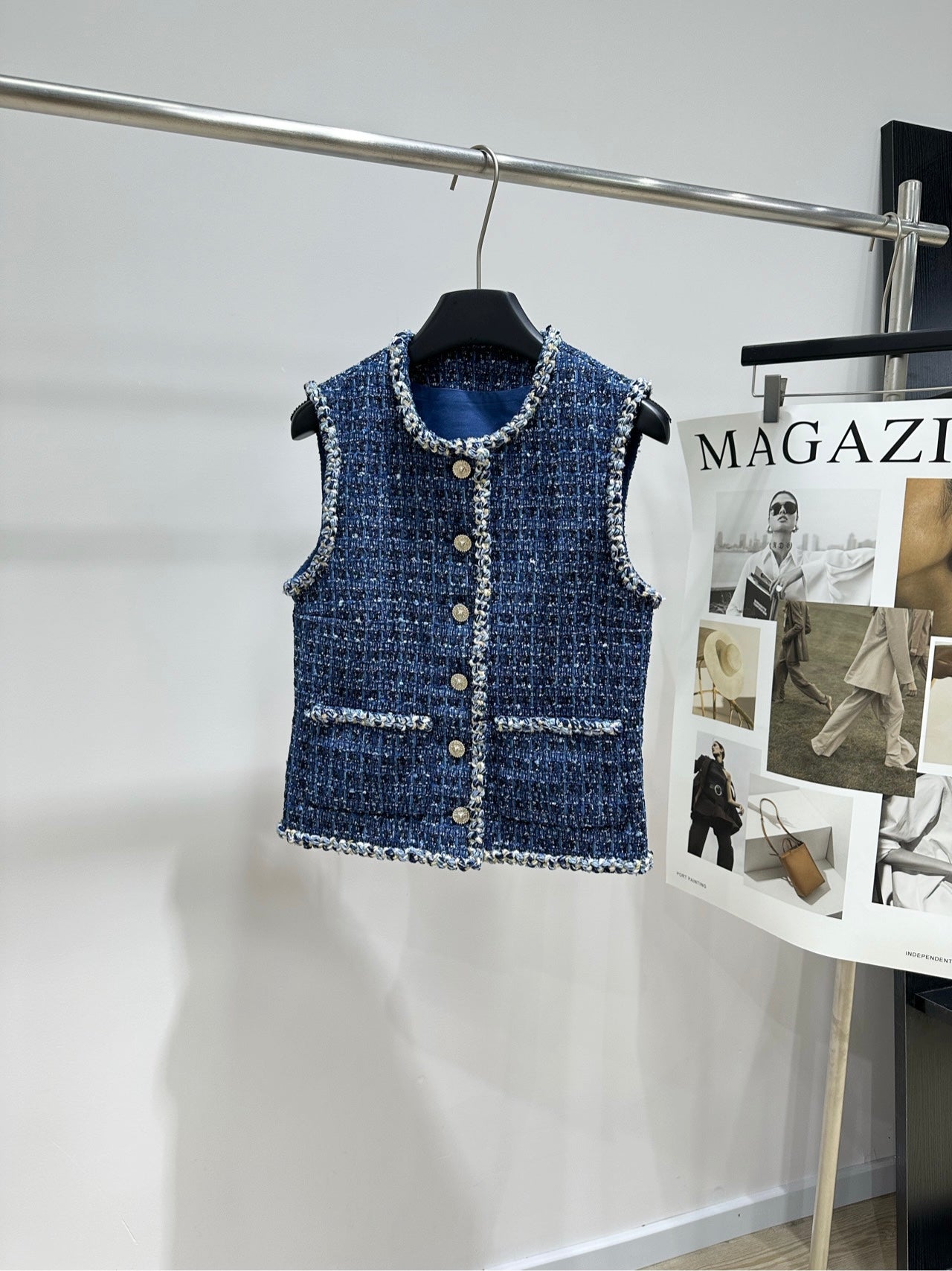CC 26s Industry Dark Blue Woven Tweed Vest Cotton Silk 417313