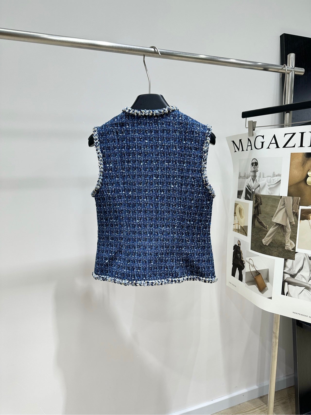 CC 26s Industry Dark Blue Woven Tweed Vest Cotton Silk 417313