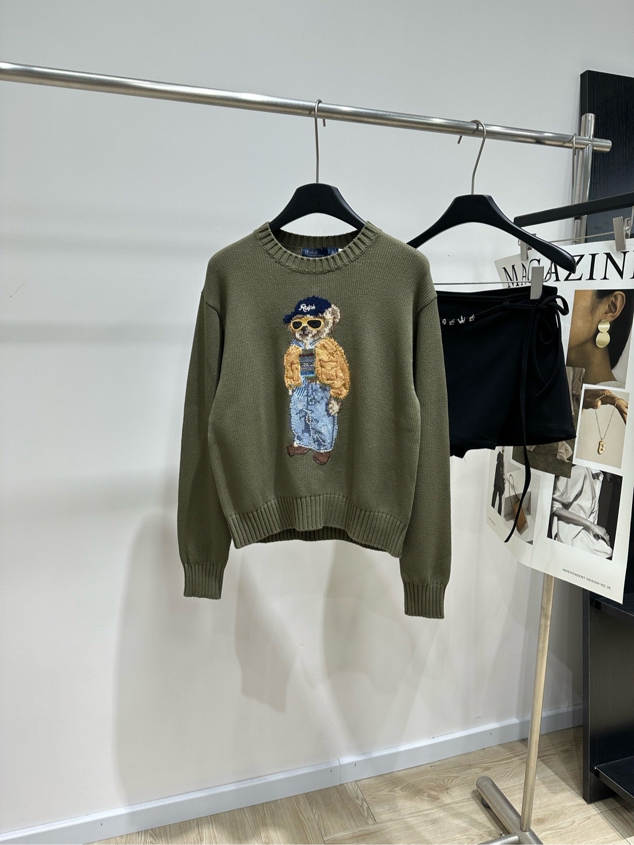 Ralph Lauren Polo Bear Jumper Olive Cotton 417235