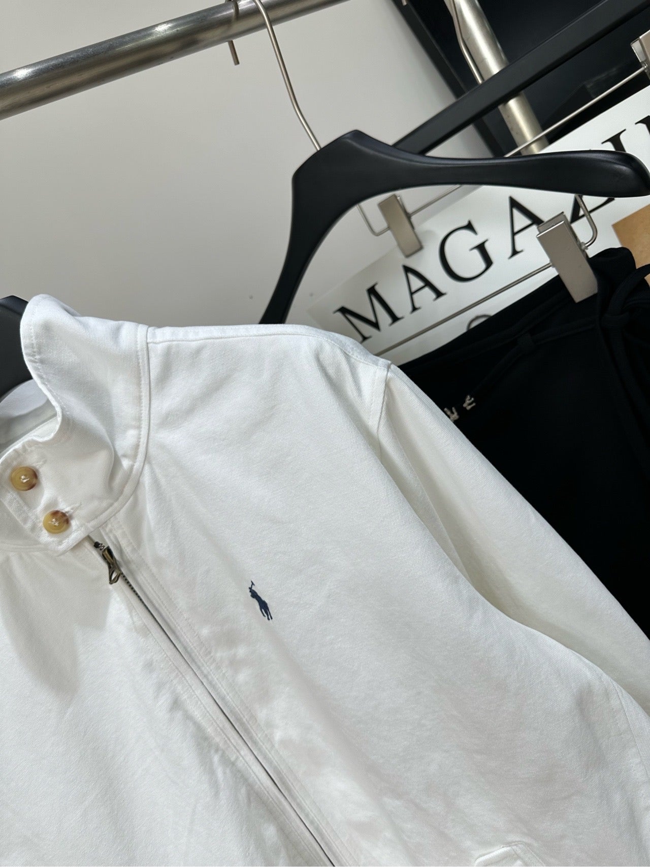 YSL 26s Stand-Up Collar Zip-Up Jacket White Cotton 417228