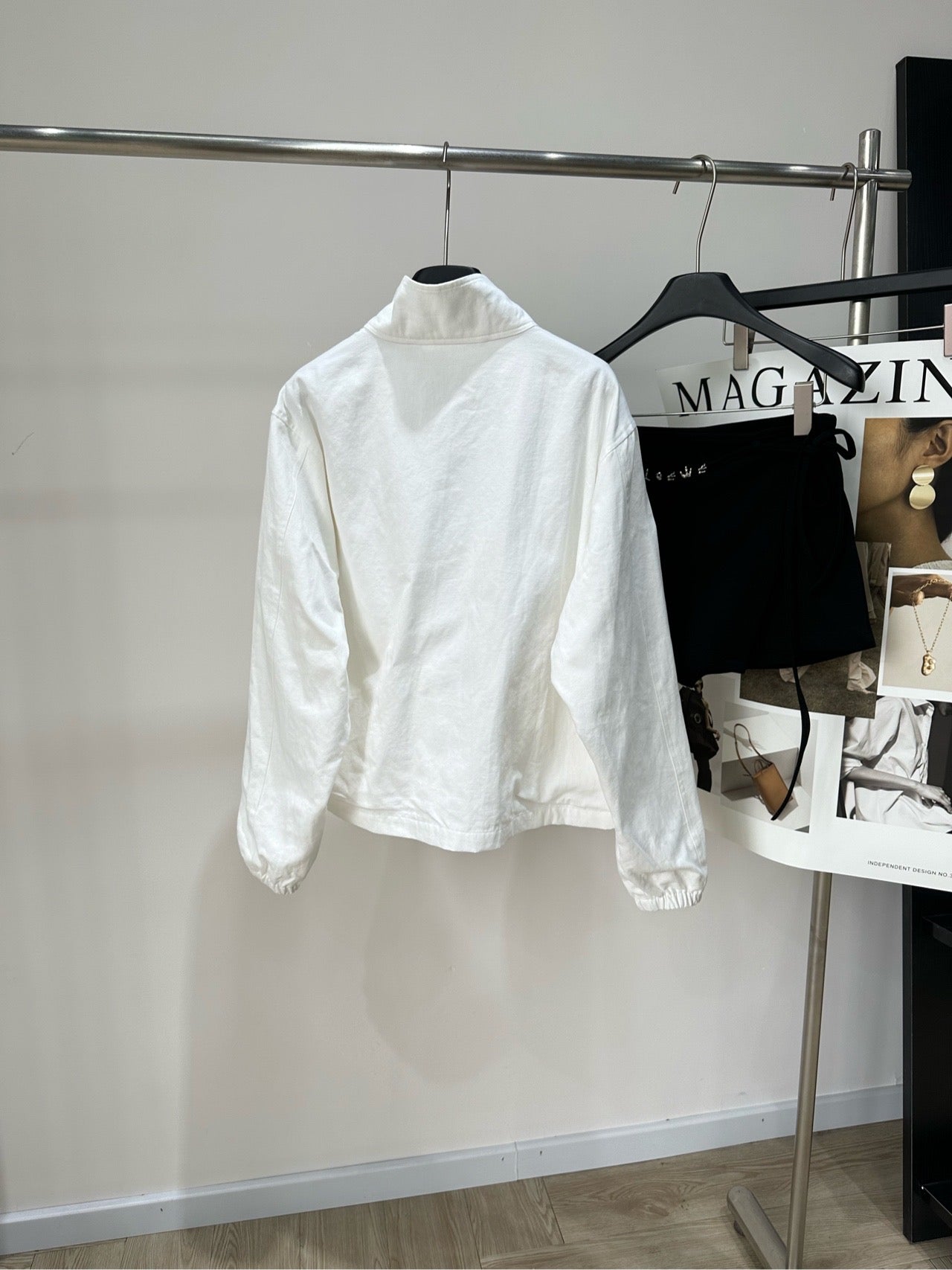 YSL 26s Stand-Up Collar Zip-Up Jacket White Cotton 417228