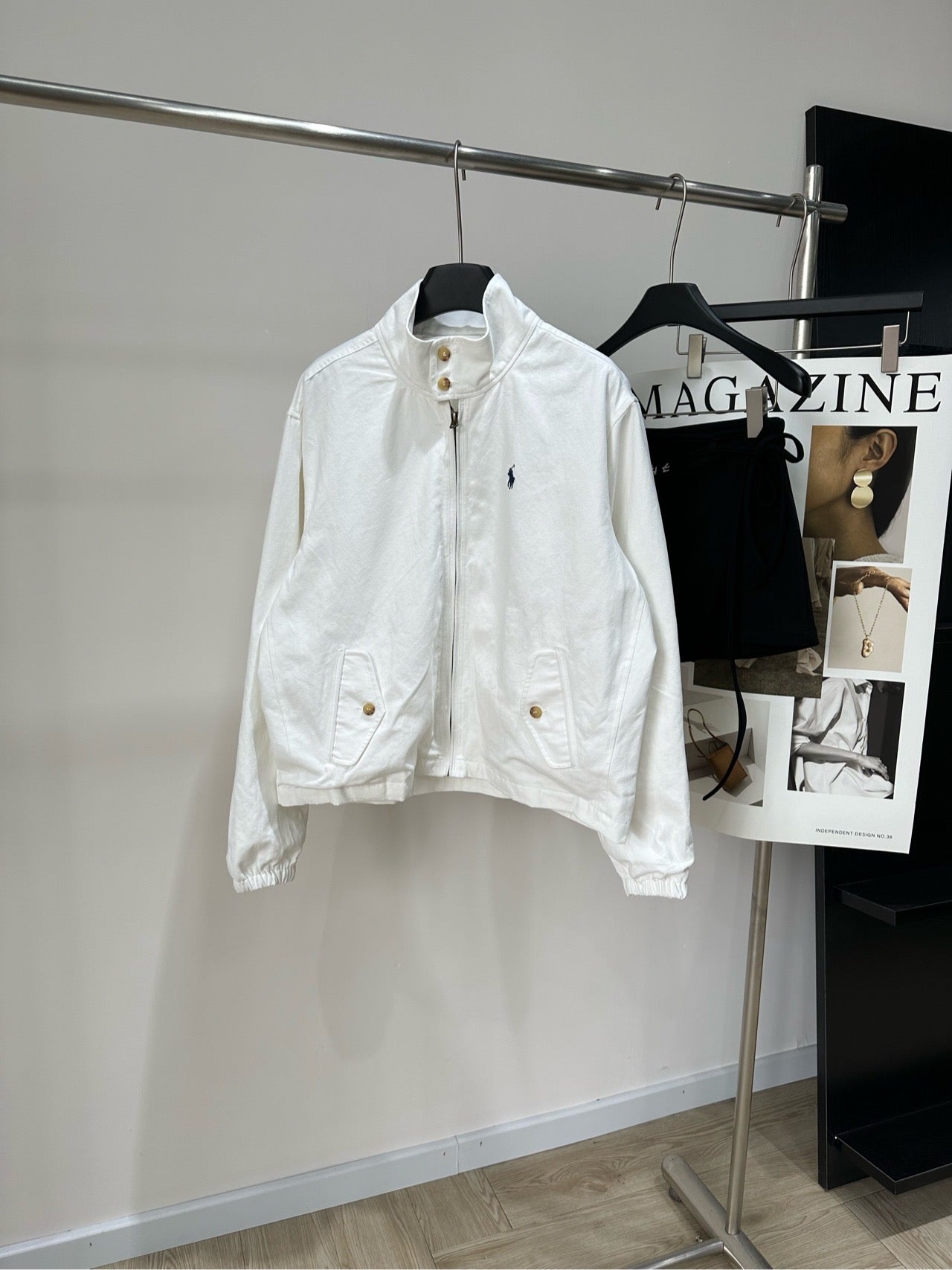 YSL 26s Stand-Up Collar Zip-Up Jacket White Cotton 417228