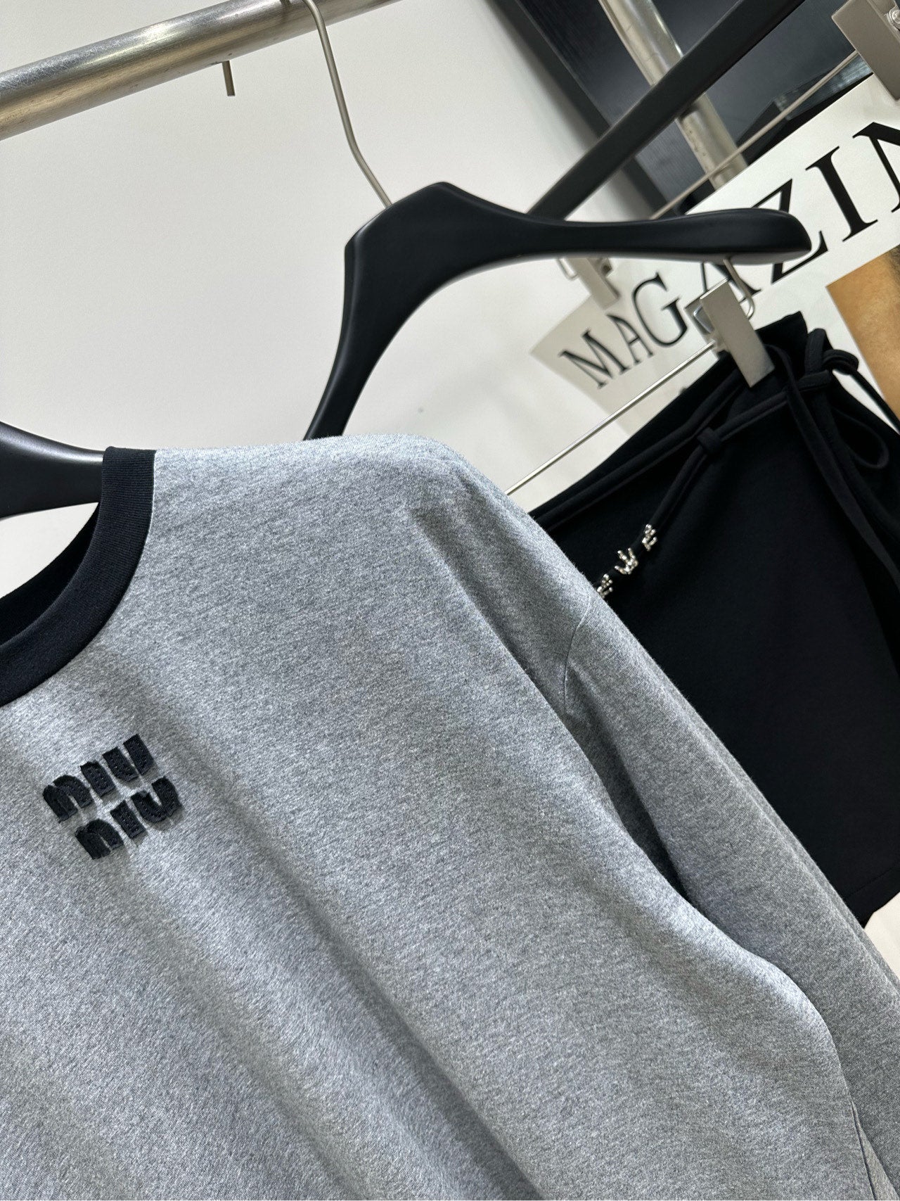 Miu 26s Crew Neck Long Sleeve T-Shirt Grey Cotton 417164