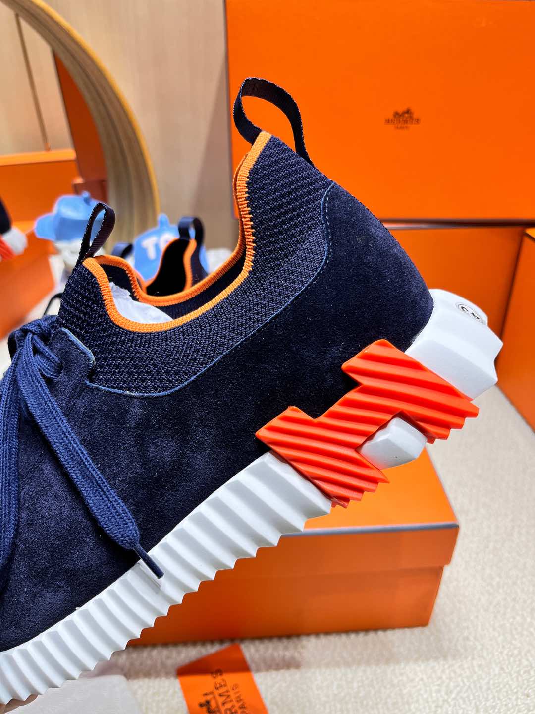 HM Depart Slip-On Sneaker In Navy Blue Knit And Calfskin