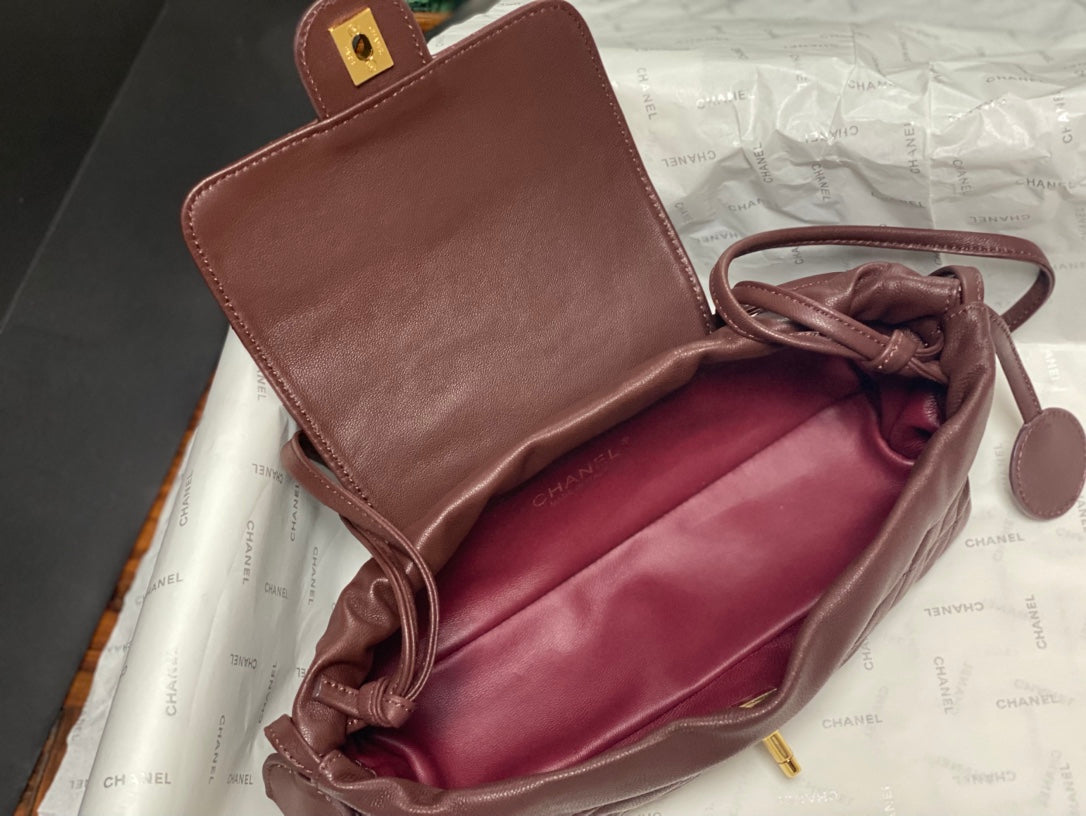Chanel 2026 Pouch With Leather Strap 25cm Burgundy Calfskin