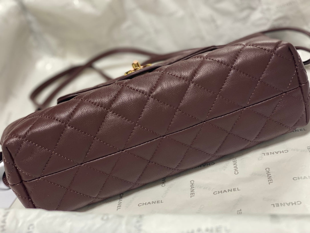 Chanel 2026 Pouch With Leather Strap 25cm Burgundy Calfskin