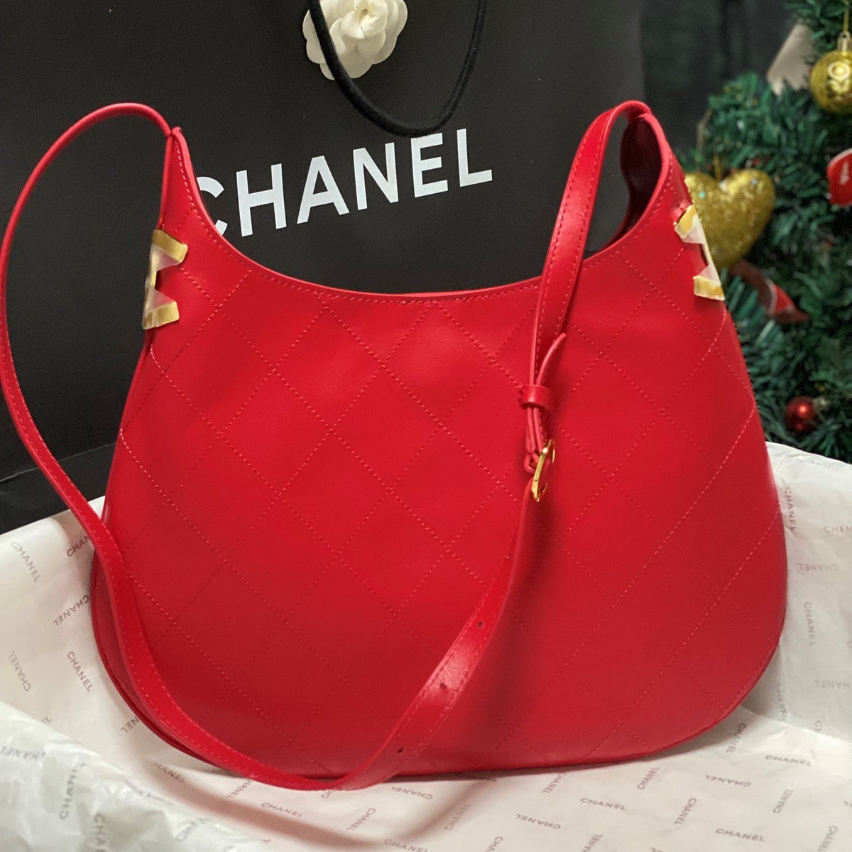 Chanel 2026 AS6478 Hobo Bag Red Lambskin Leather