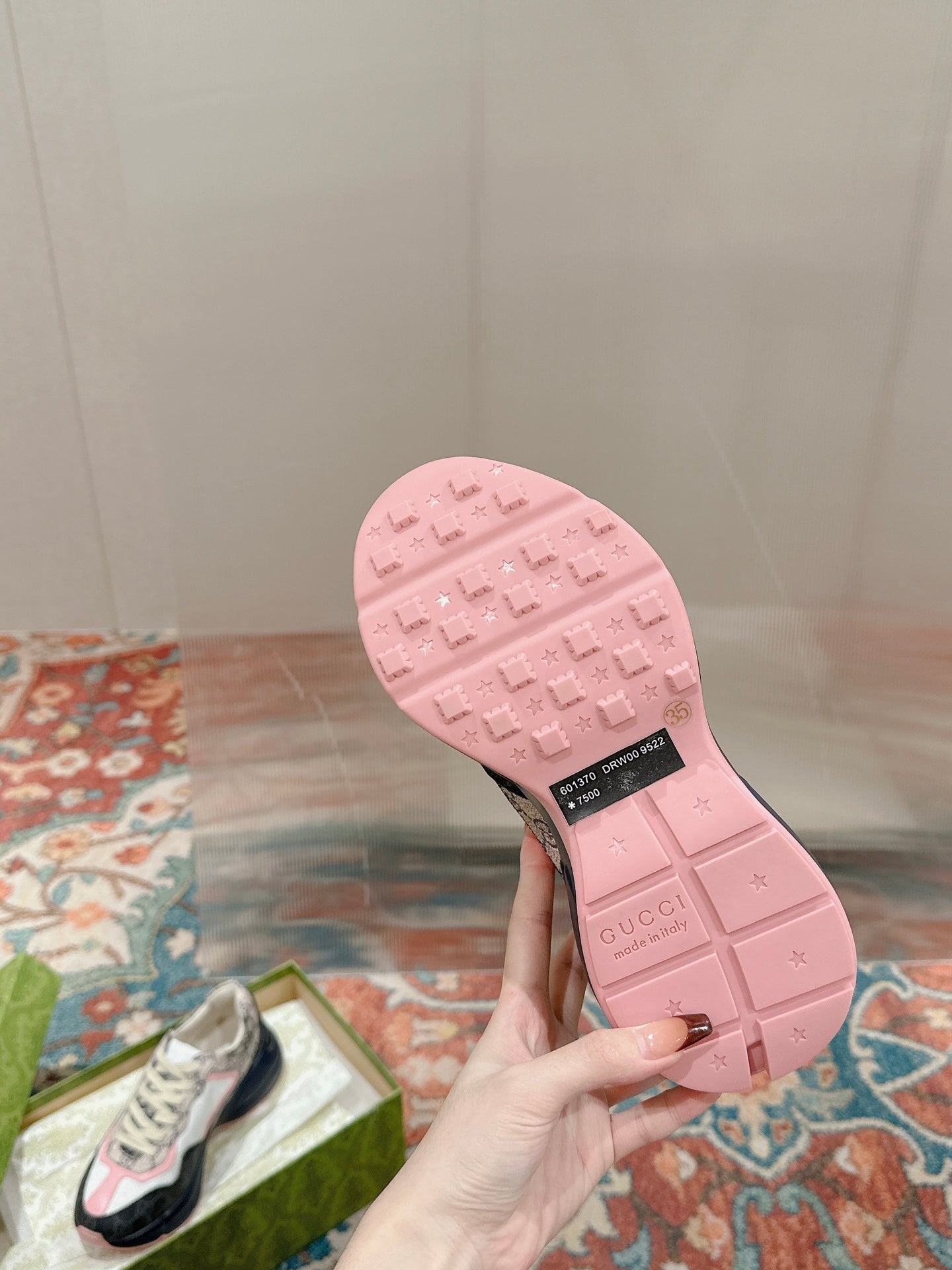 GG RHYTON TRAINER CHARCOAL AND WHITE CALFSKIN