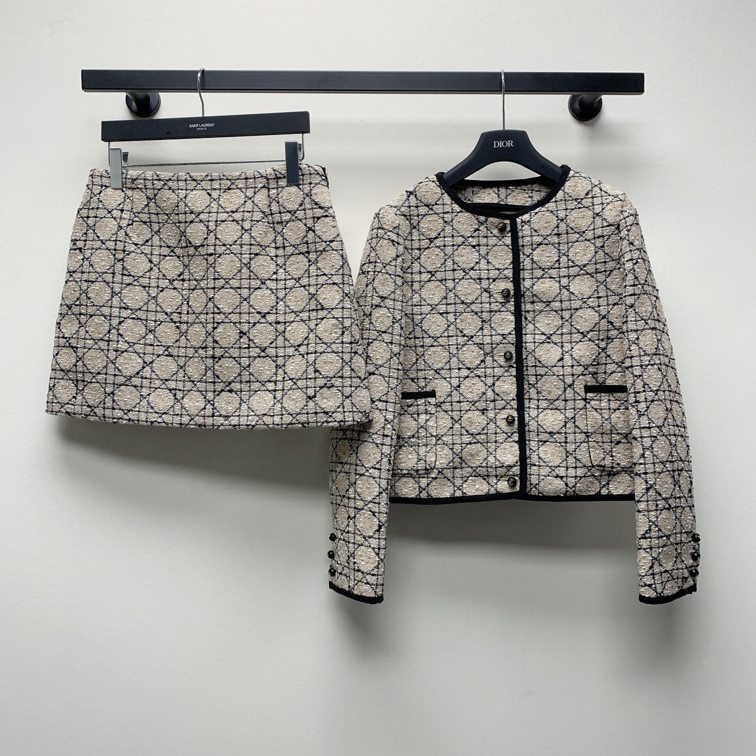 CD 25 Plaid Jacket Set Beige Mix Black 261589