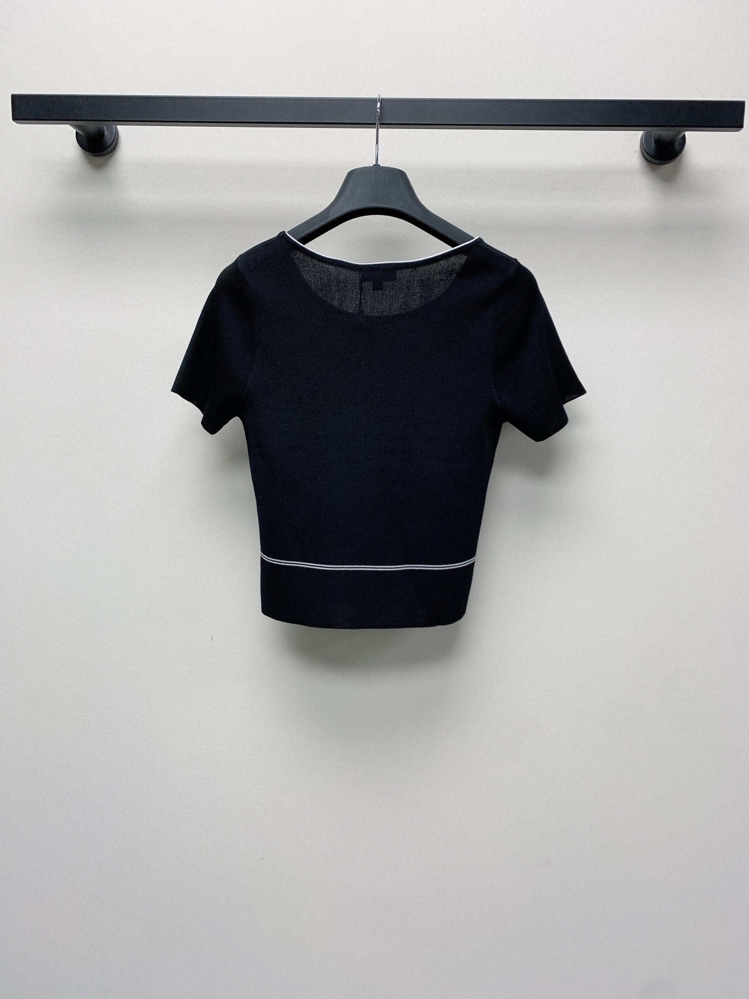 CC 25 Round Neck Knitted Embroidered Logo Top in Black 277581