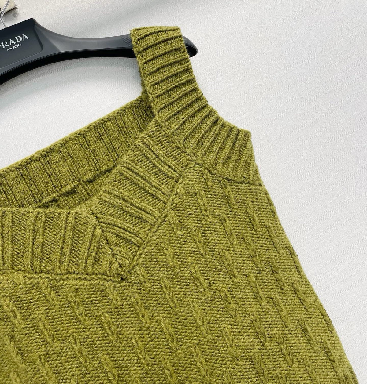 Prada 26S Cable-Knit Sweater Vest Olive Green 440327