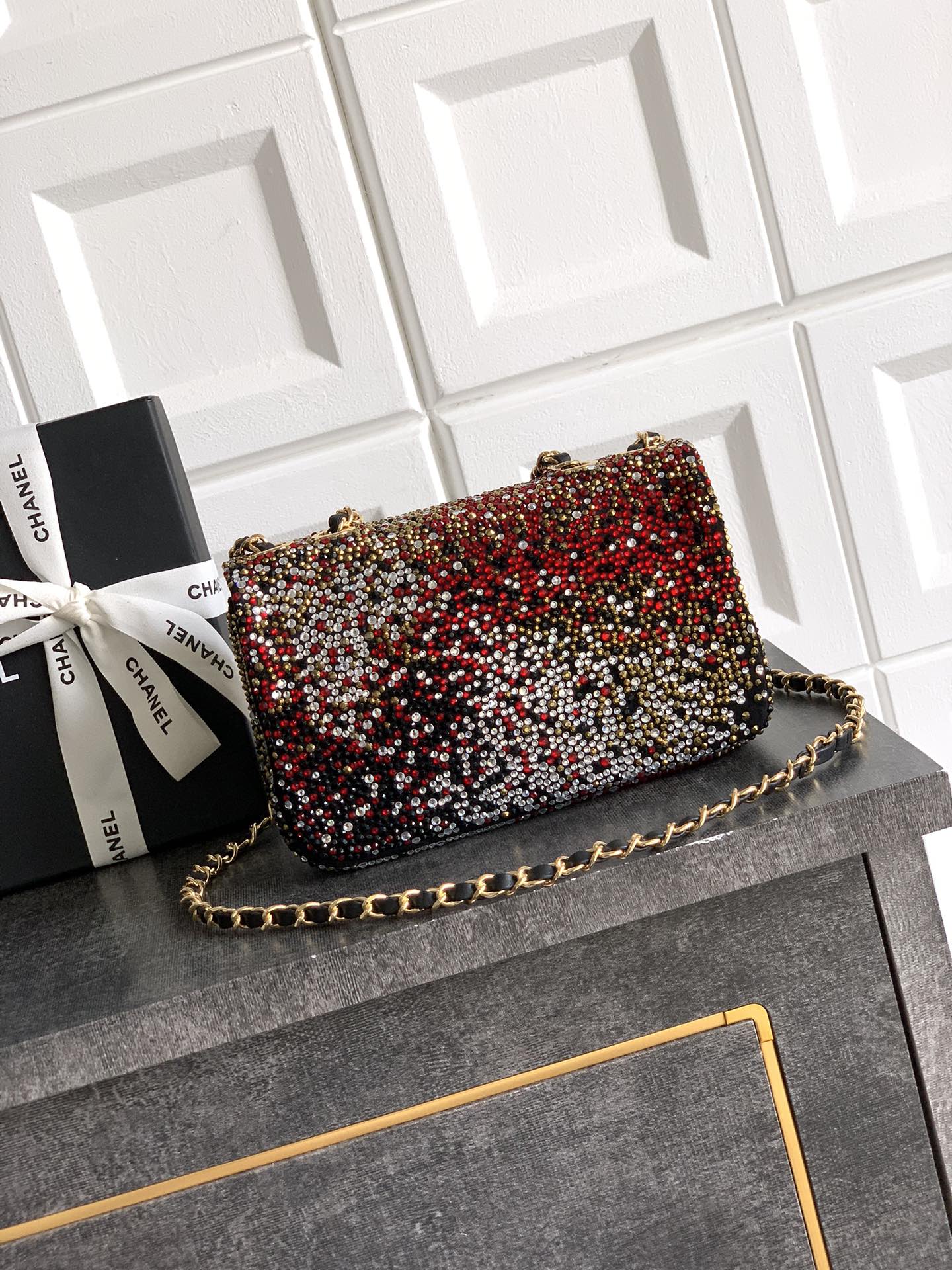 CC Classic Flap Bag 20cm Full Diamond Mutilcolor Calfskin