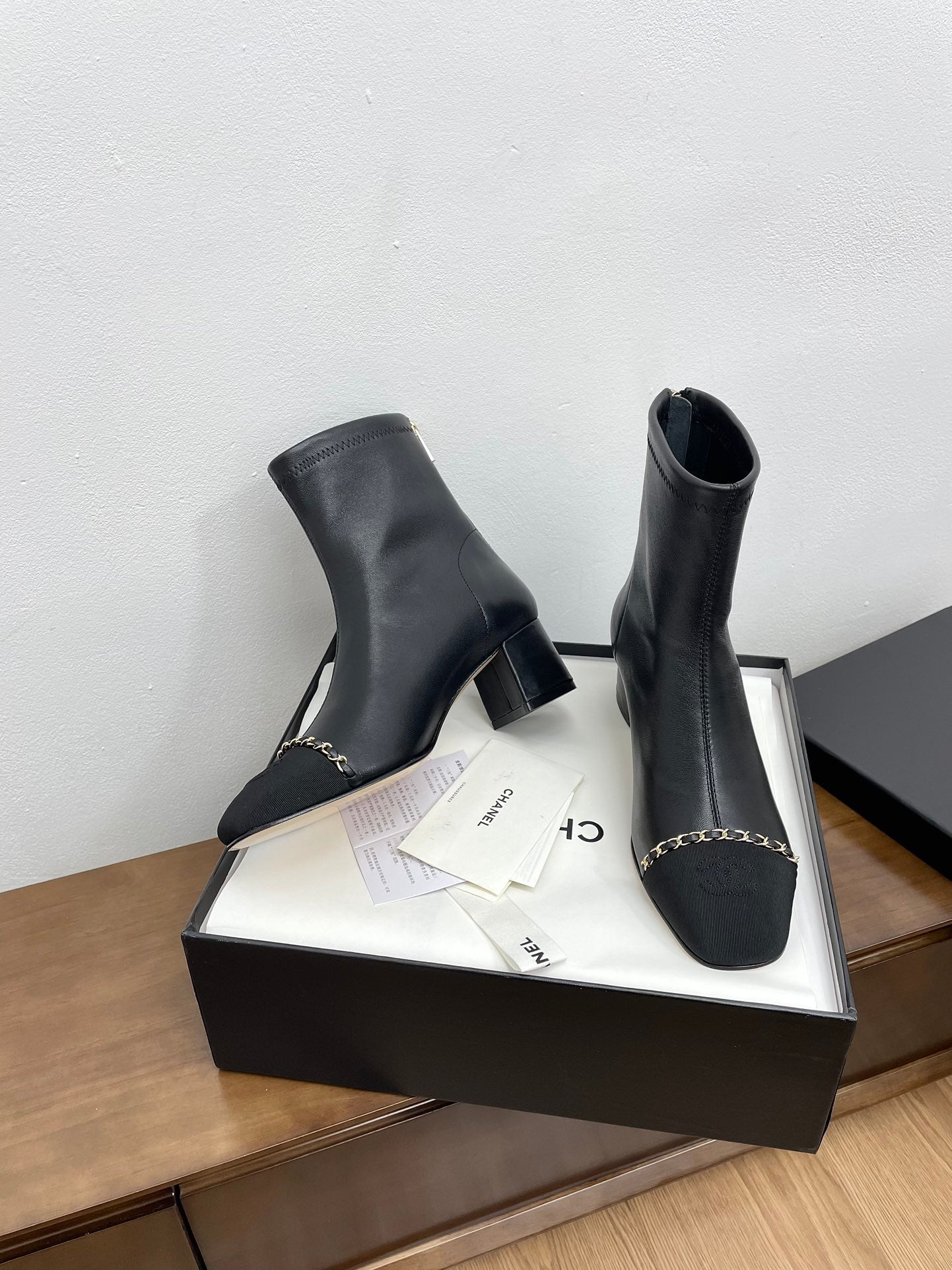 CC Ankle Boots 50mm Black Chain Lambskin
