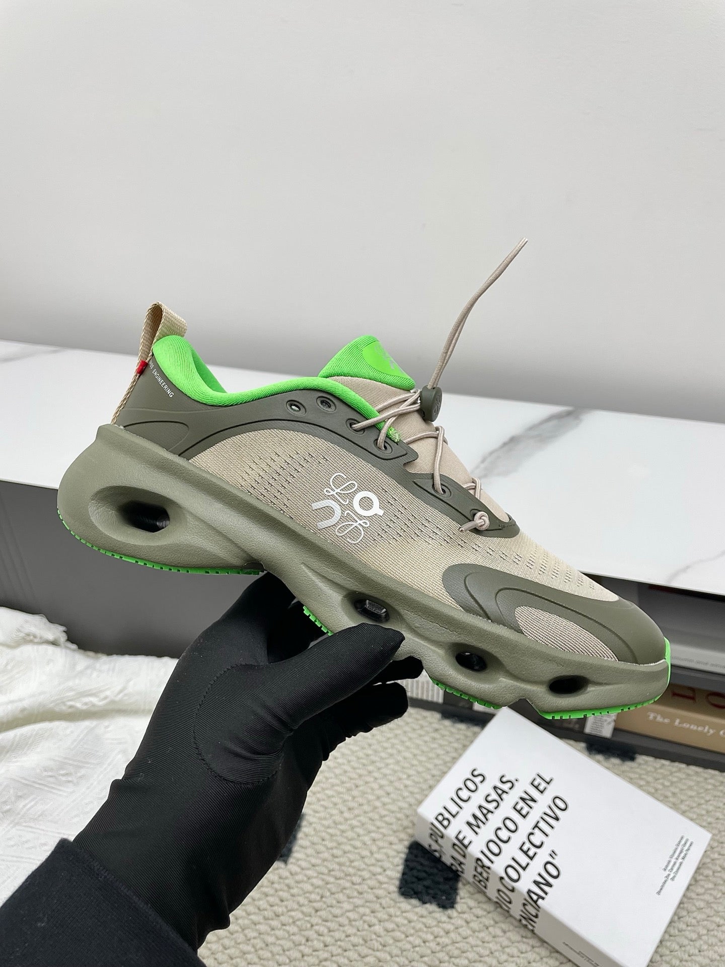 Loewe 26s Cloudsolo Sneakers In Olive Green And Beige Recycled Polyester