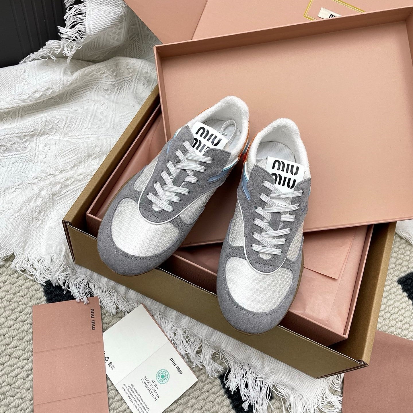 Miu Gymnasium Sneaker Grey Mesh Suede 611346