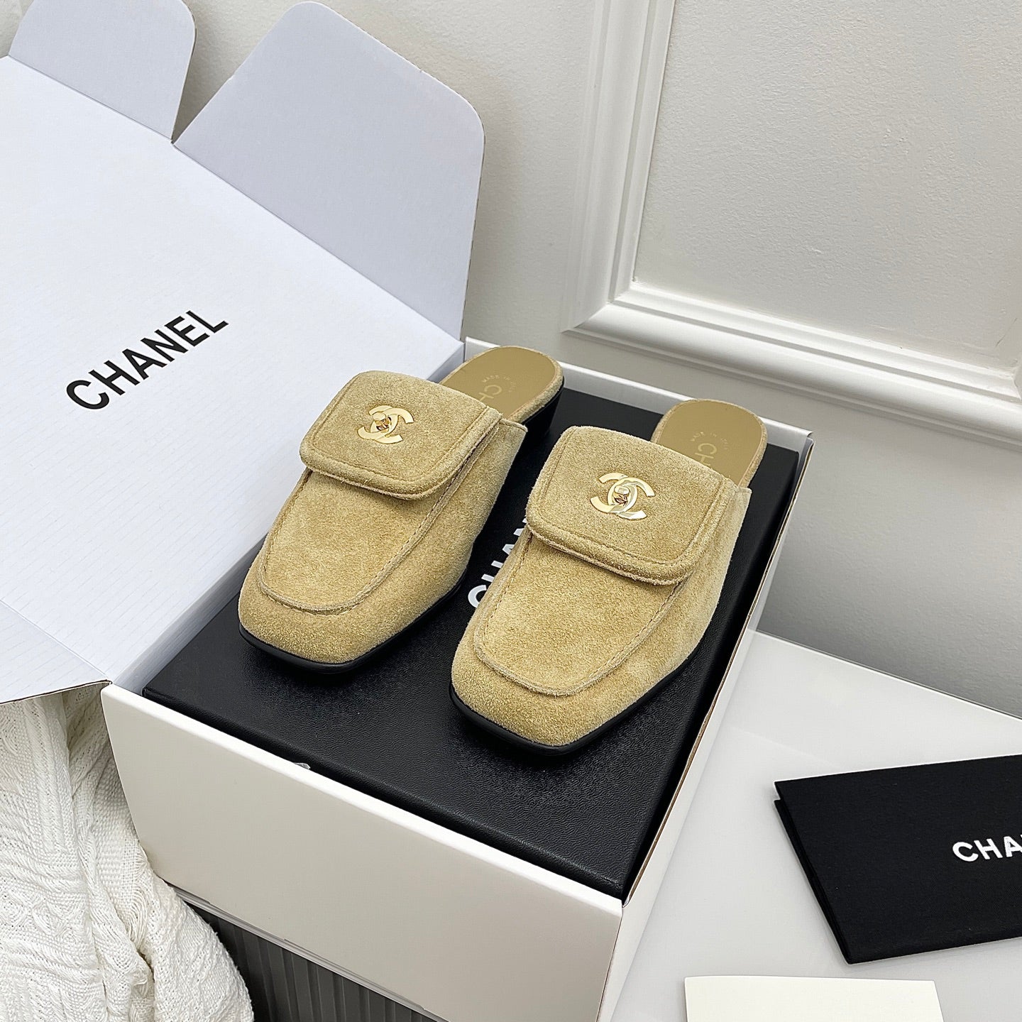 CC Double C Buckle Square Mules Khahi Suede 726528
