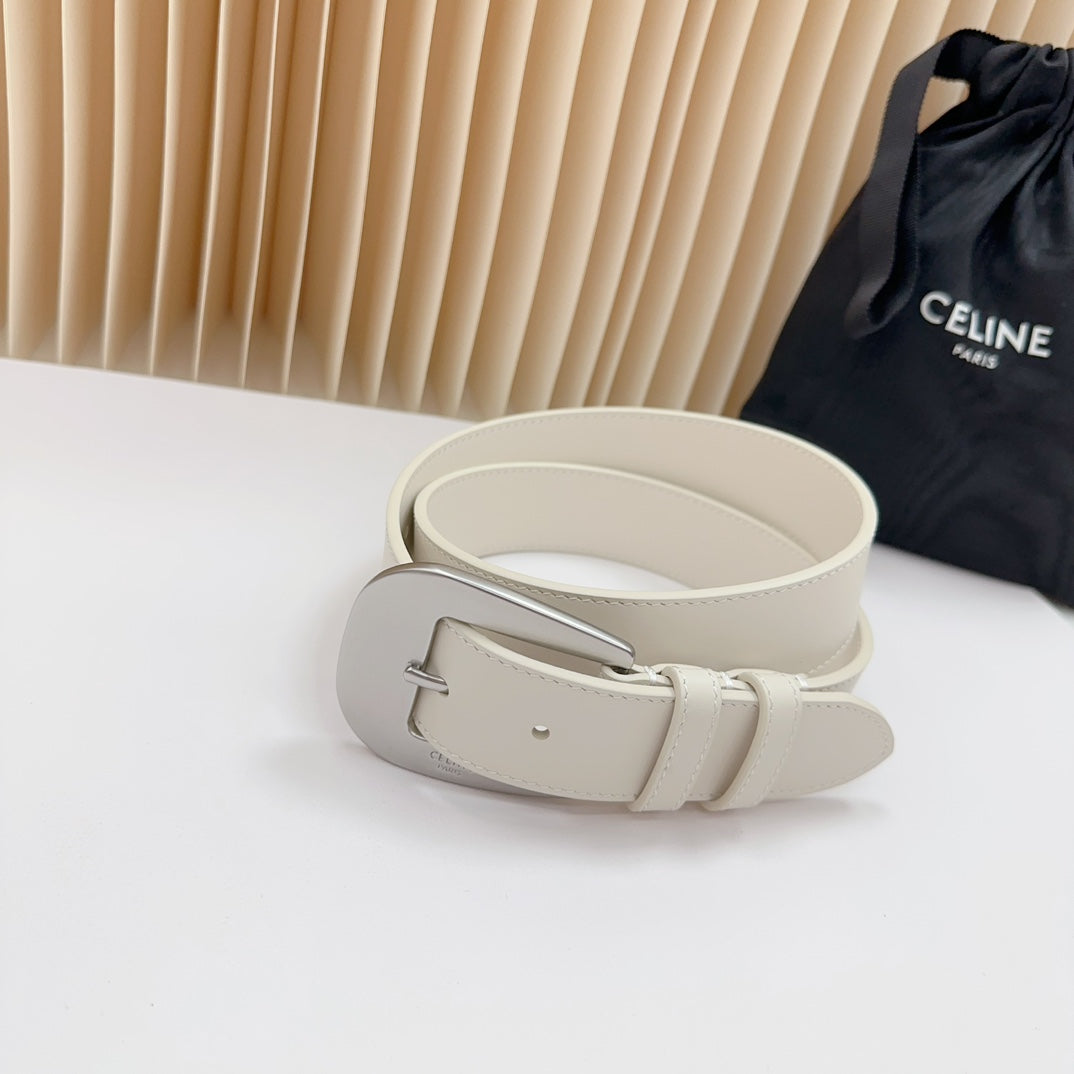 CEL Silver Western 35mm Belt White Cowhide 175055