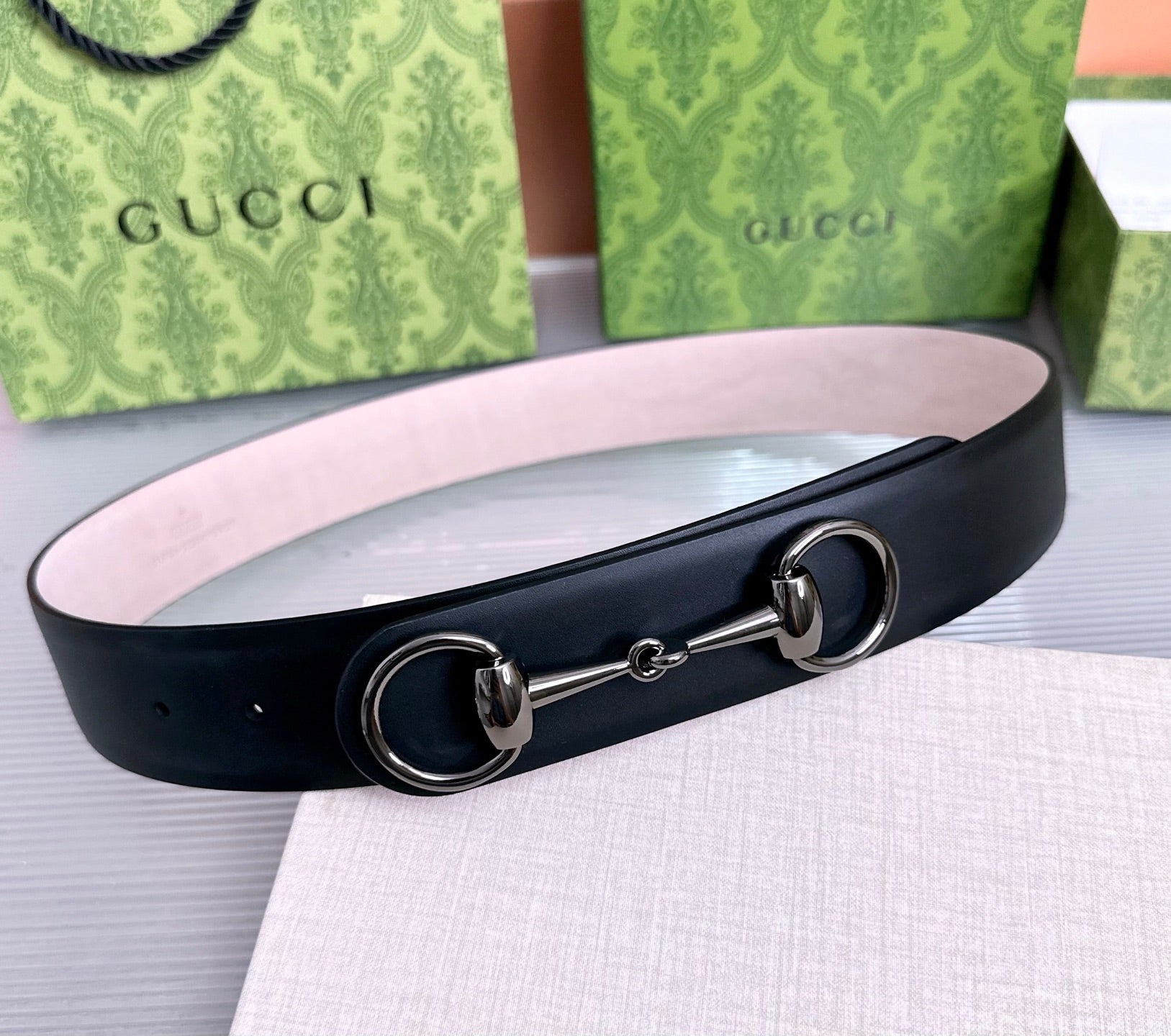 Gucci Horsebit 1955 Belt 4cm Black Pink Calfskin