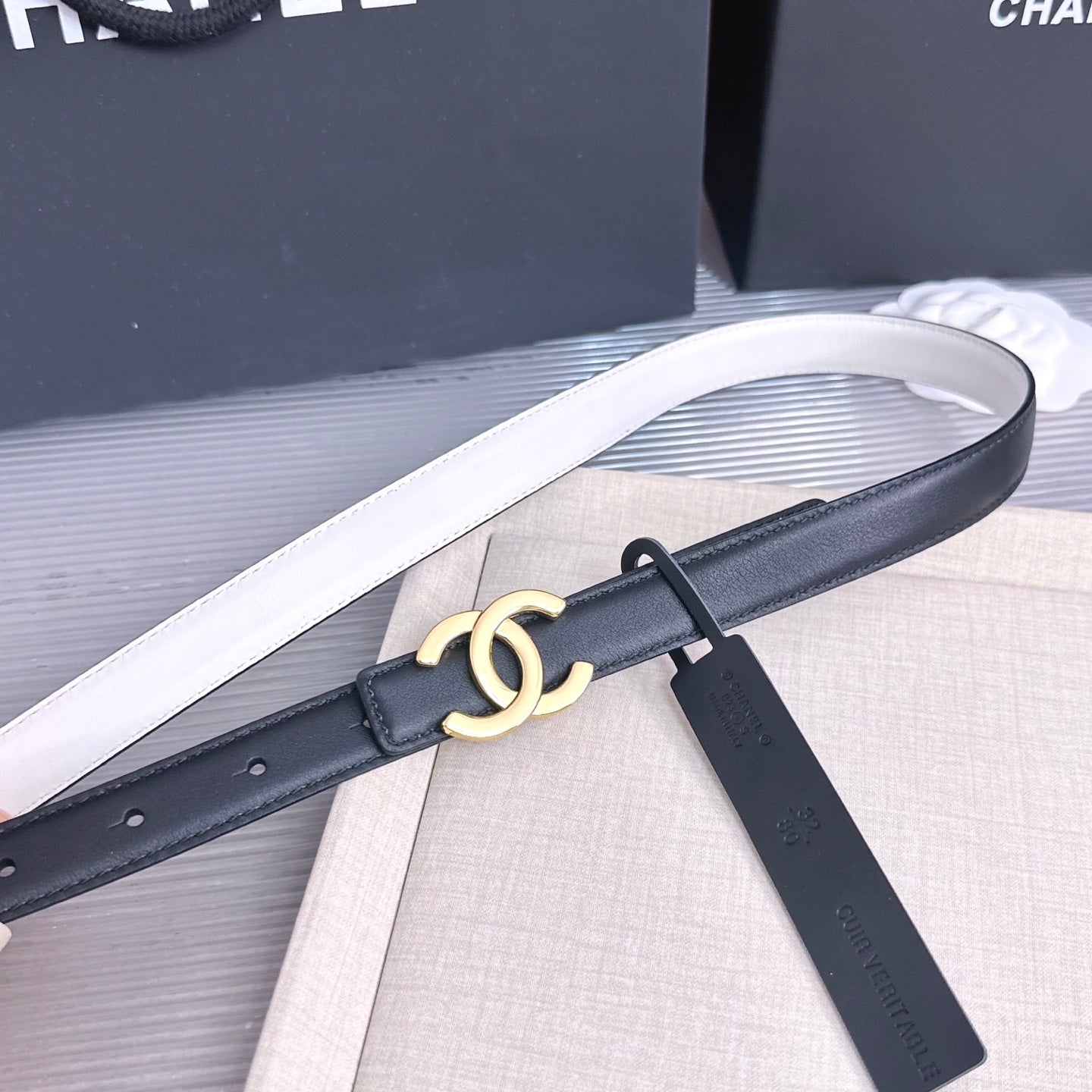 CC 26s 2cm Belt Black White Gold Calfskin