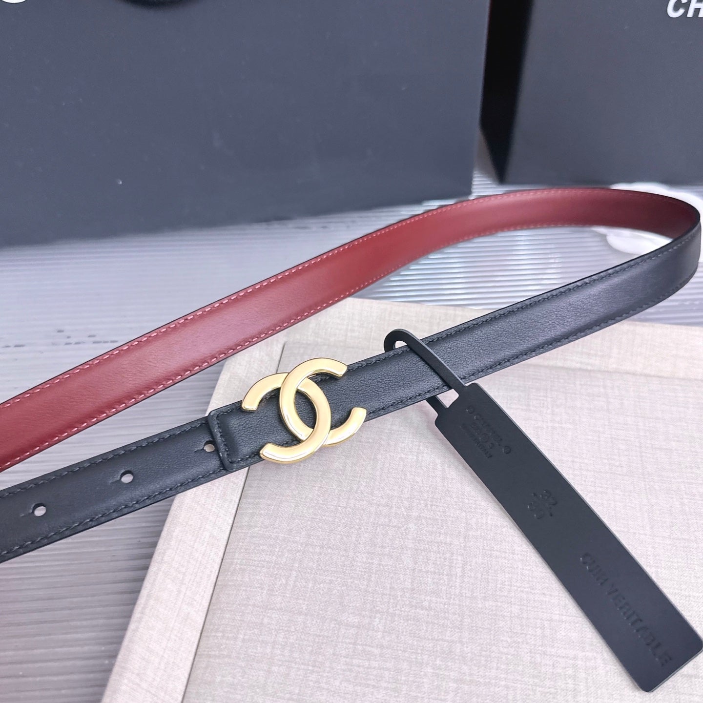 CC 26s 2cm Belt Black Burgundy Calfskin