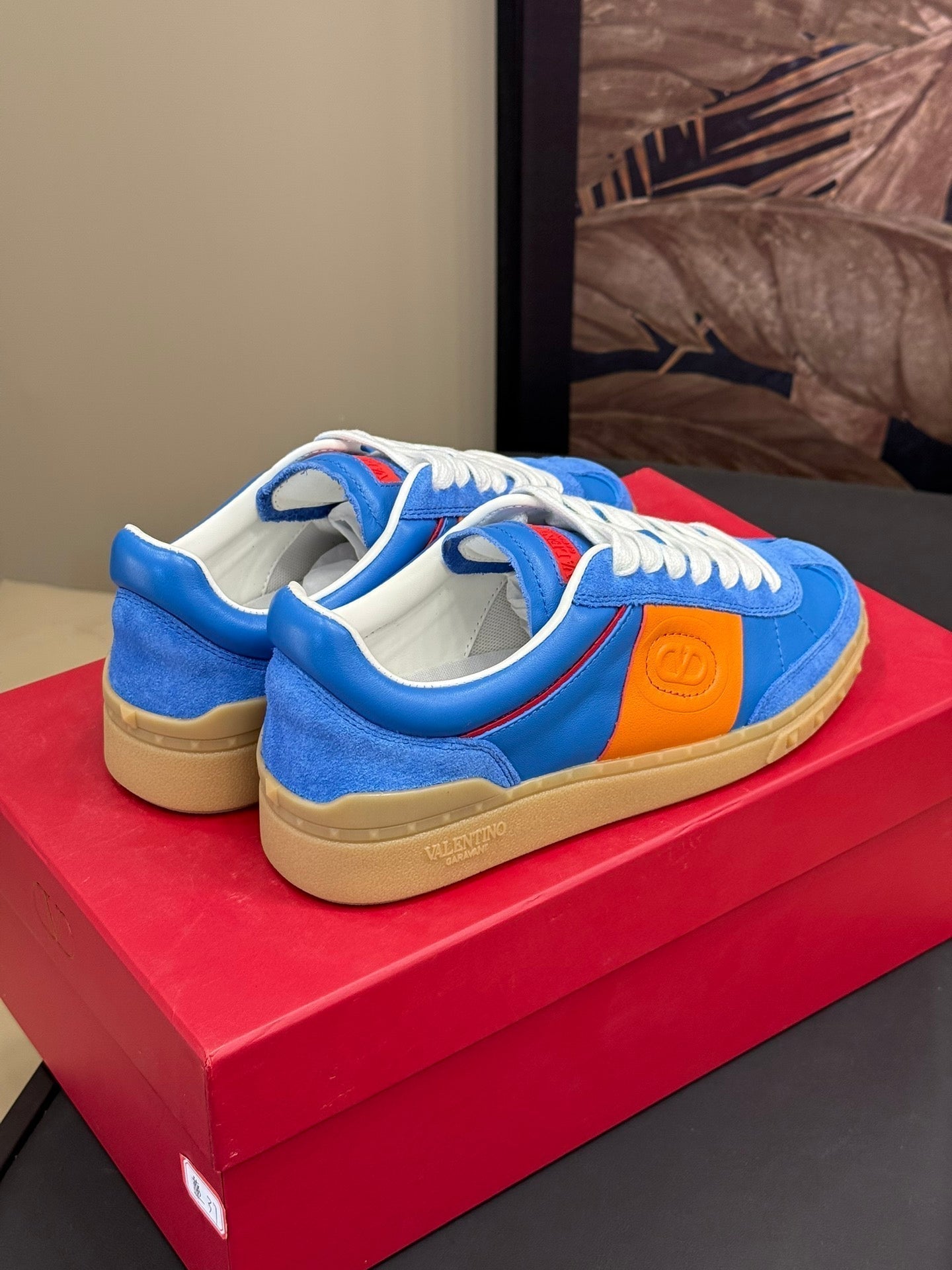 Upvillage Trainer In Blue Mix Orange Suede With Laminated Calfskin 992730