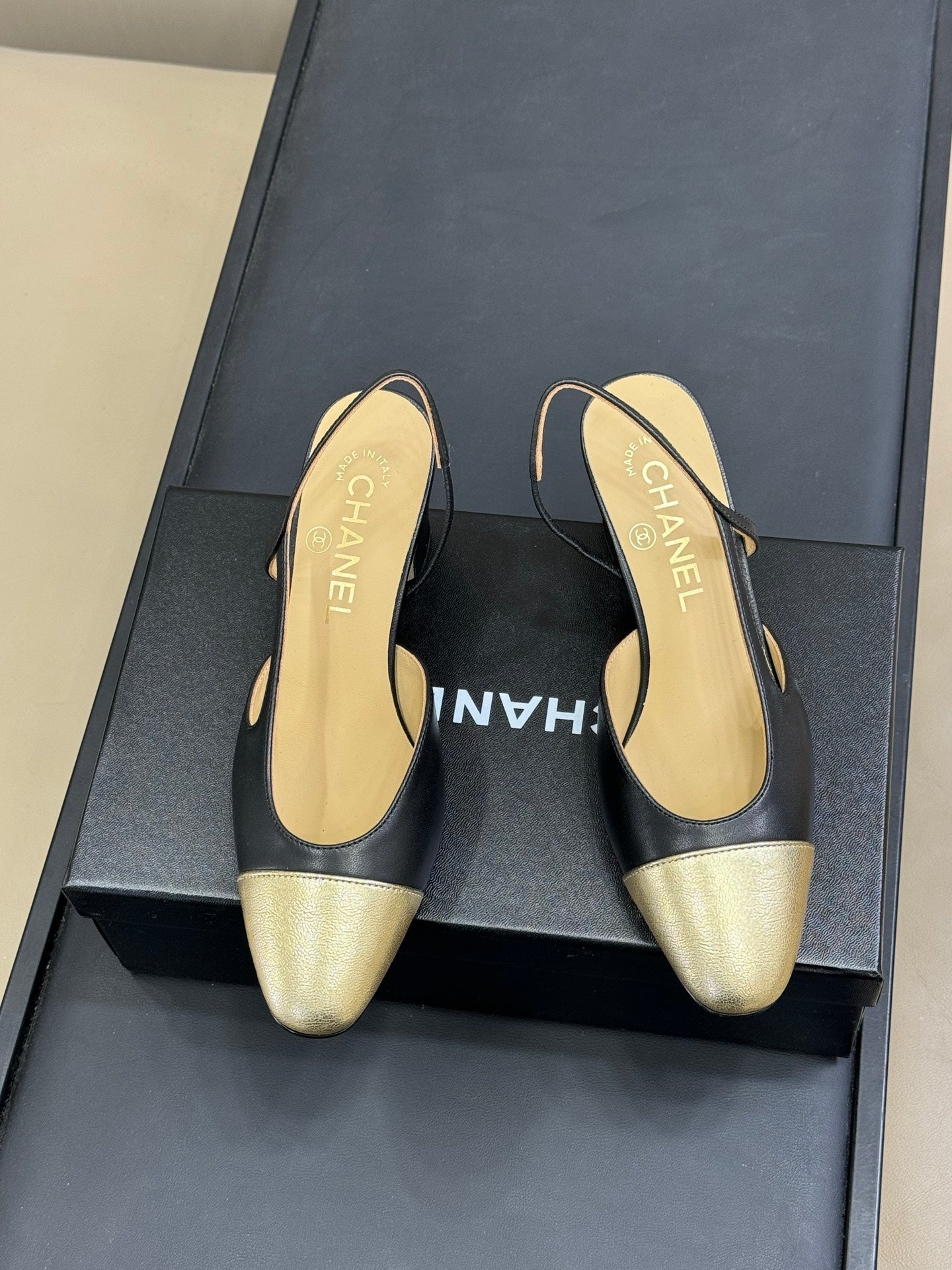 CC Classic Slingback Black Mix Gold Metallic Goatskin 282283