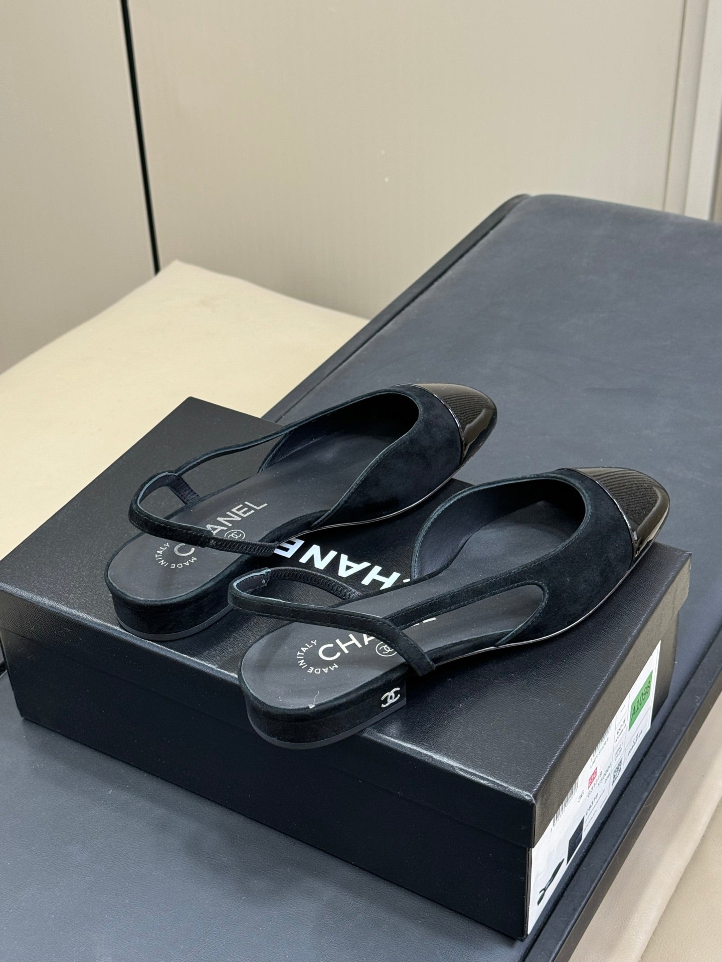 CC Classic Slingback Black Suede Mix Black Patent Calfskin 282285