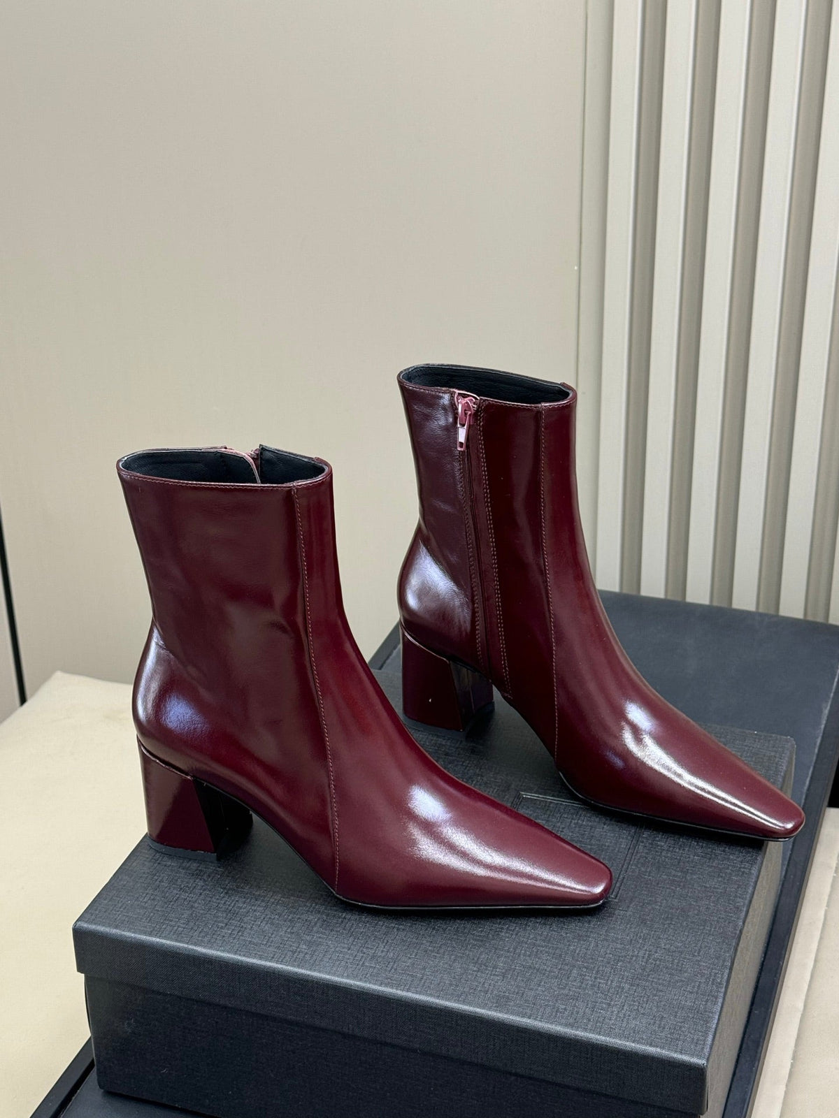 YSL 26s Le Cassandre Boots Bordeaux Patent Leather 157726