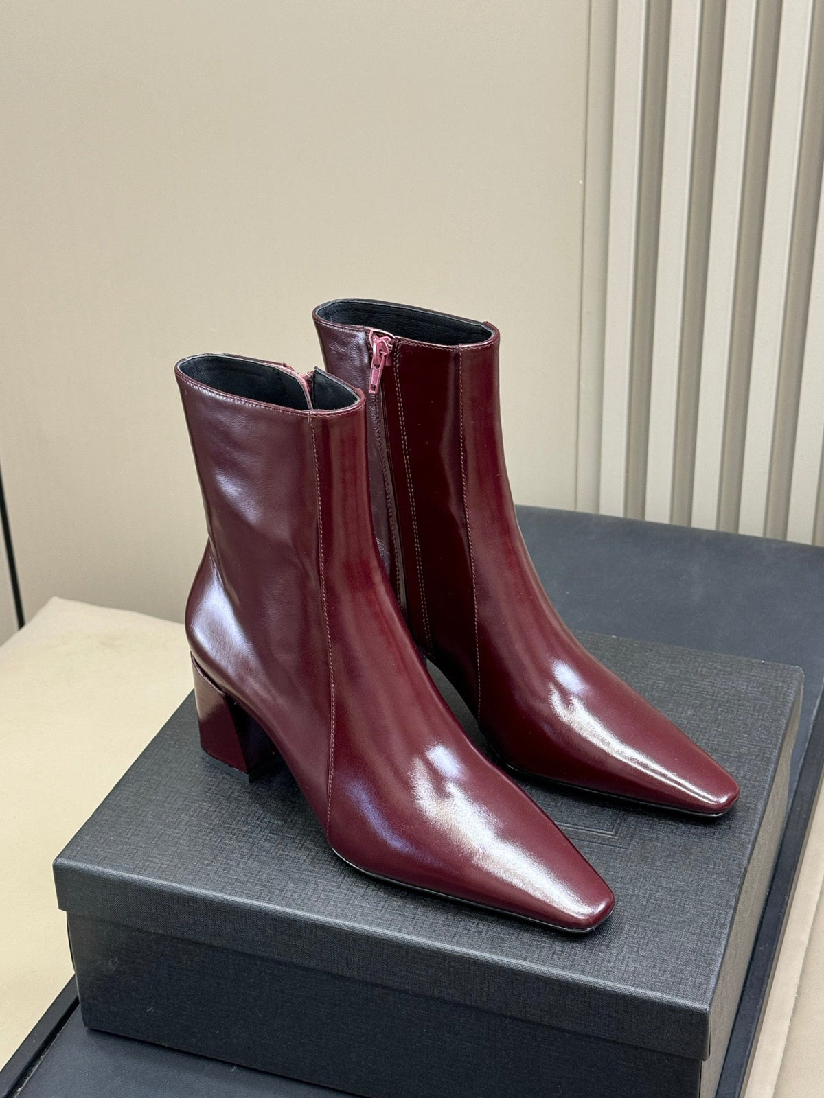 YSL 26s Le Cassandre Boots Bordeaux Patent Leather 157726