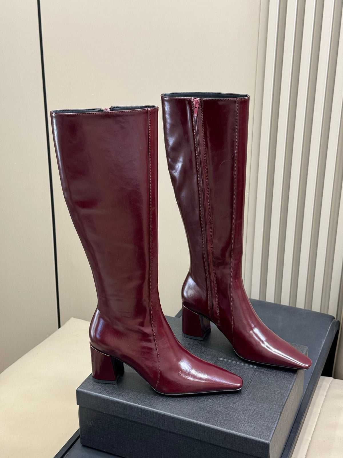 YSL 26s Le Cassandre Boots Bordeaux Patent Leather 157726