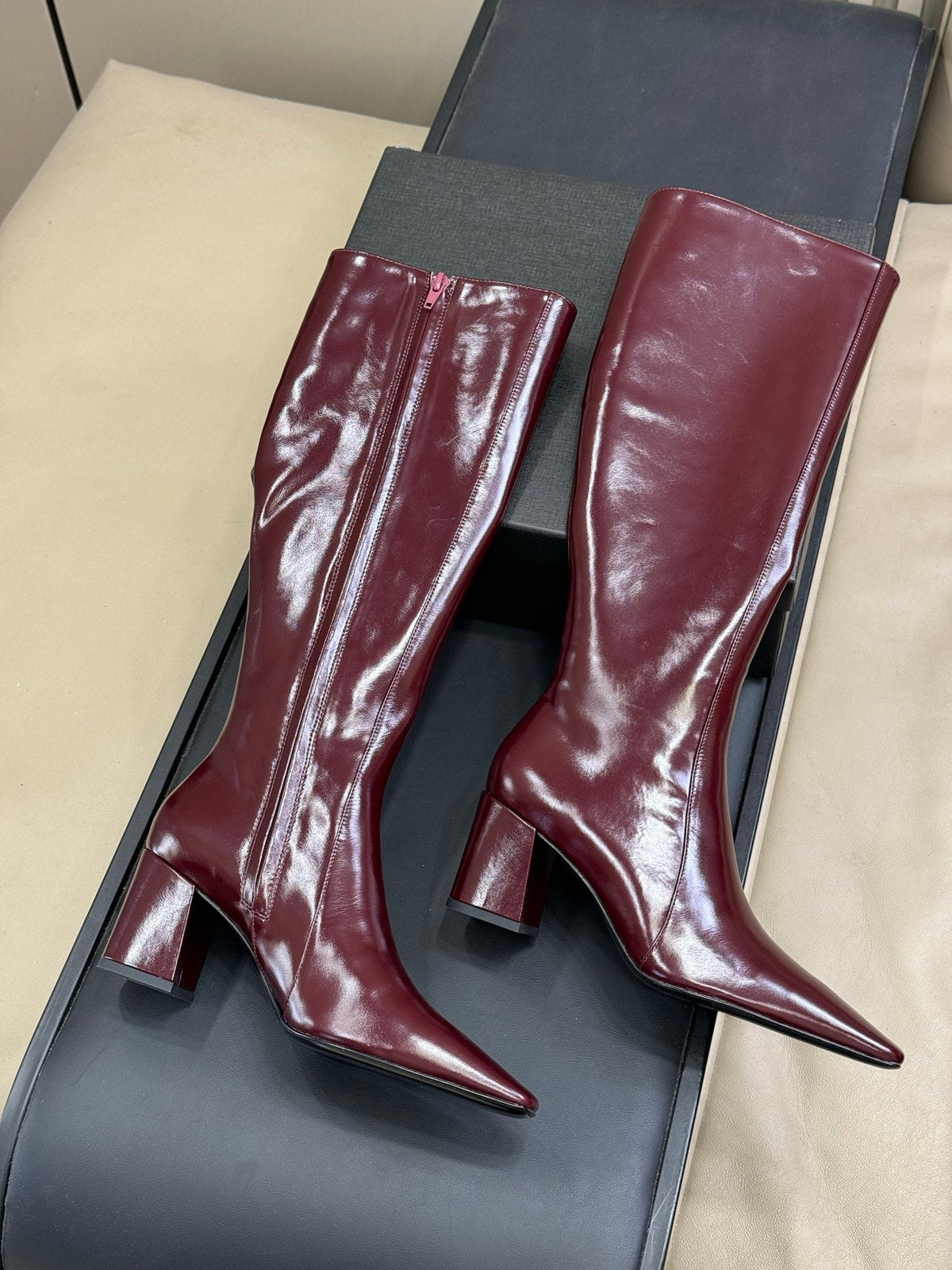 YSL 26s Le Cassandre Boots Bordeaux Patent Leather 157726