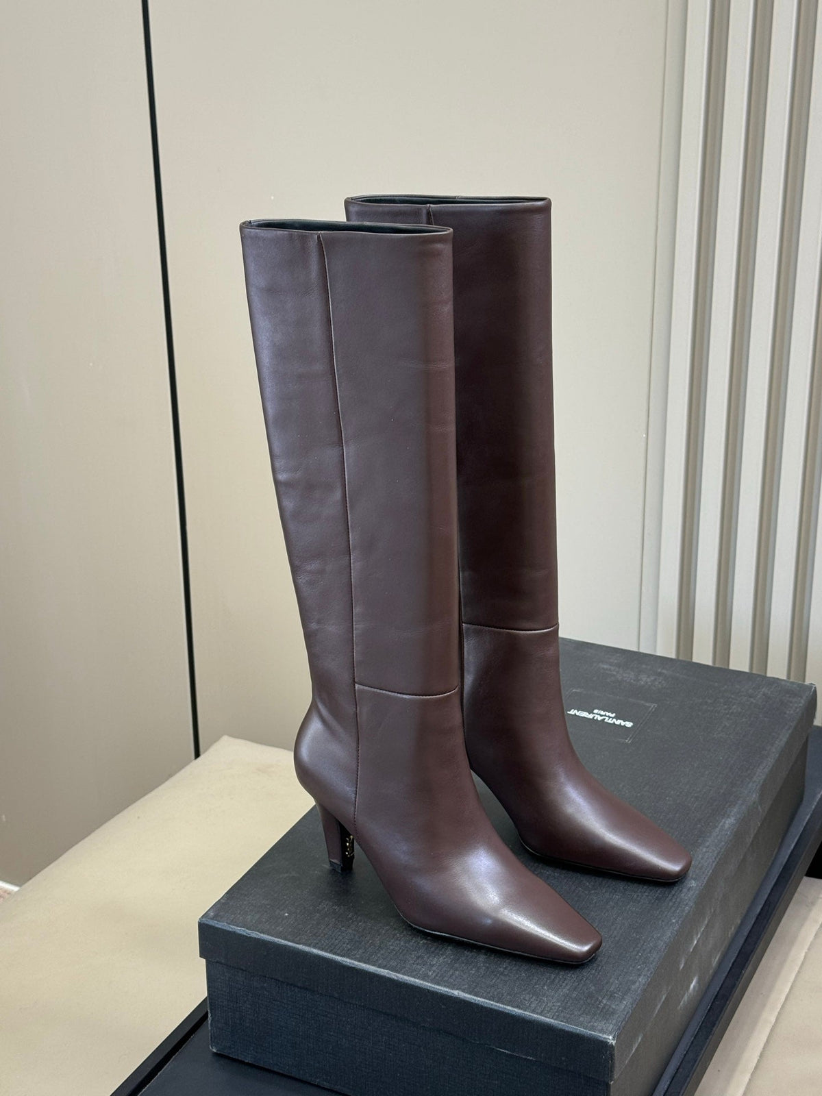 YSL 26s Le Cassandre Boots Stiletto Dark Brown Smooth Leather 157718