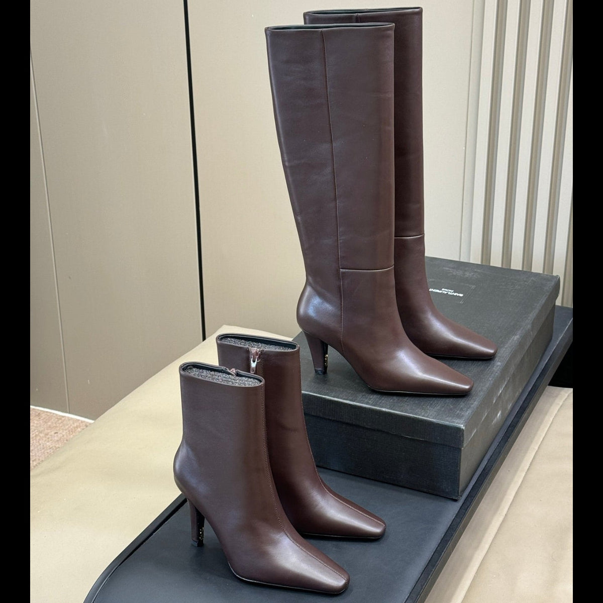 YSL 26s Le Cassandre Boots Stiletto Dark Brown Smooth Leather 157718