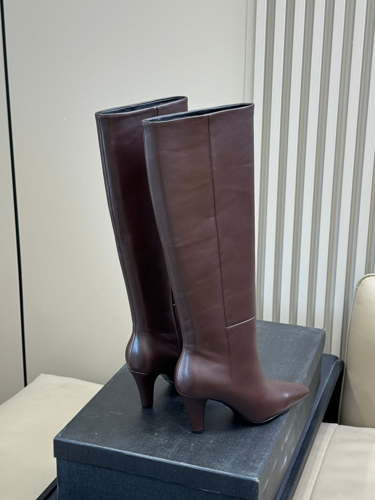 YSL 26s Le Cassandre Boots Stiletto Dark Brown Smooth Leather 157718