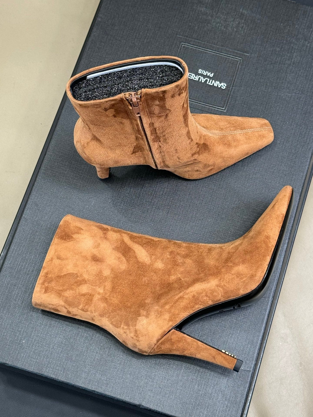 YSL 26s Le Cassandre Boots Tan Suede Leather 157721