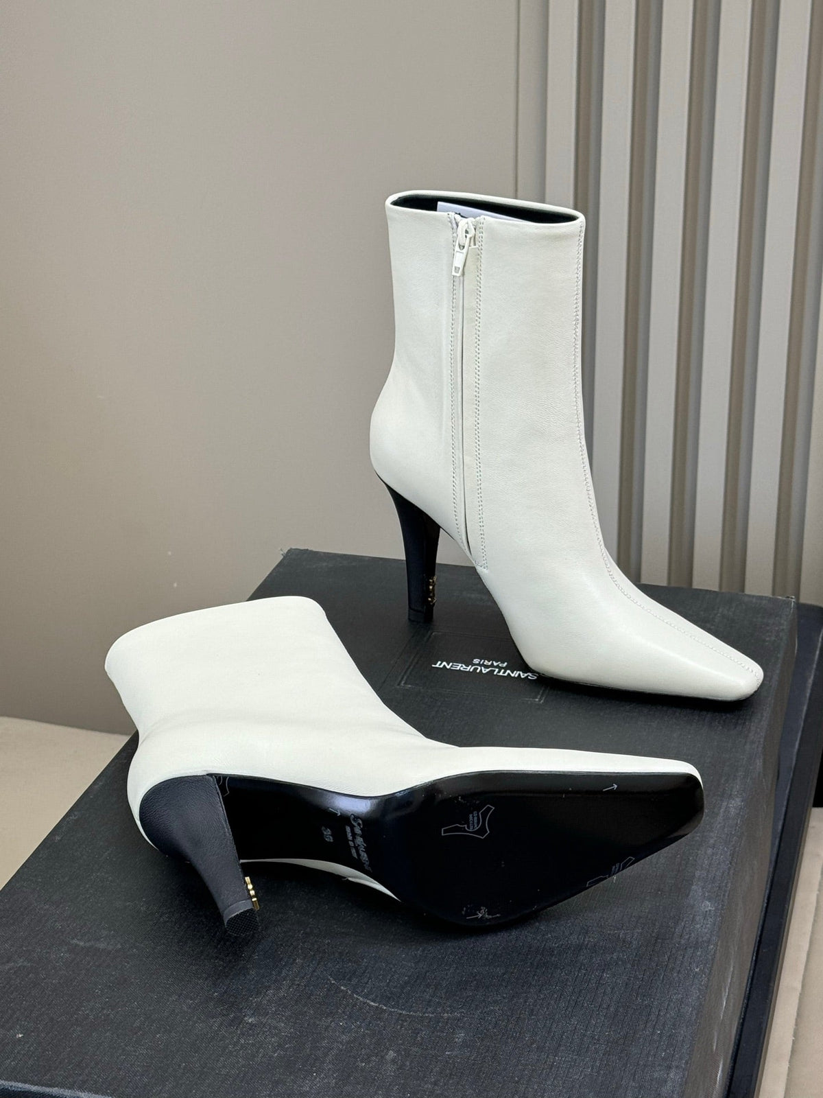 YSL 26s Le Cassandre Boots White Smooth Leather 157722