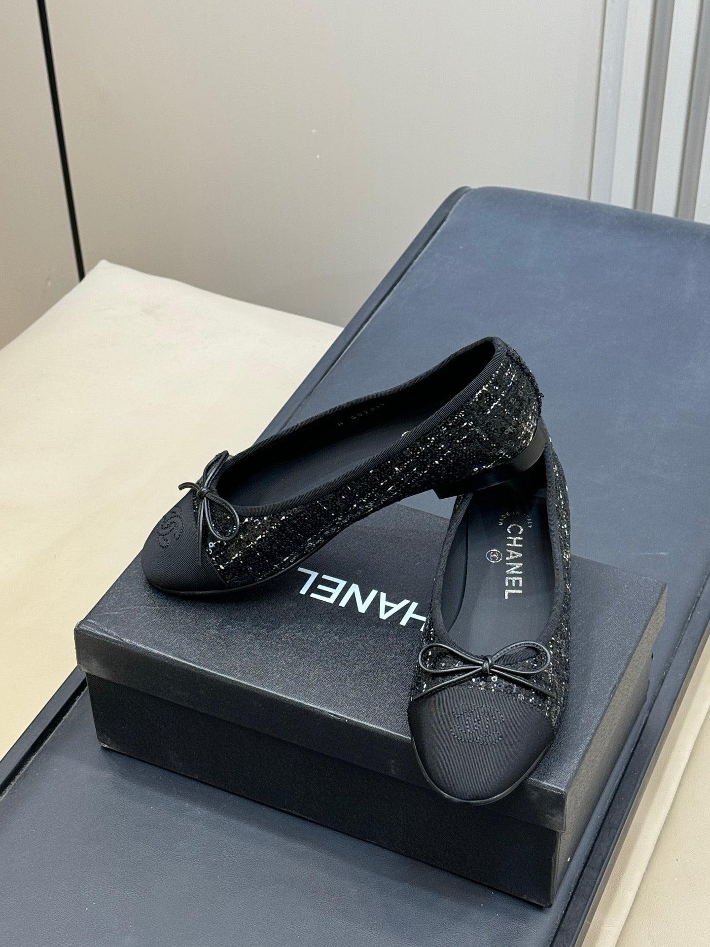 CC 26ss Ballet Flats Black Tweed Fabric 623151