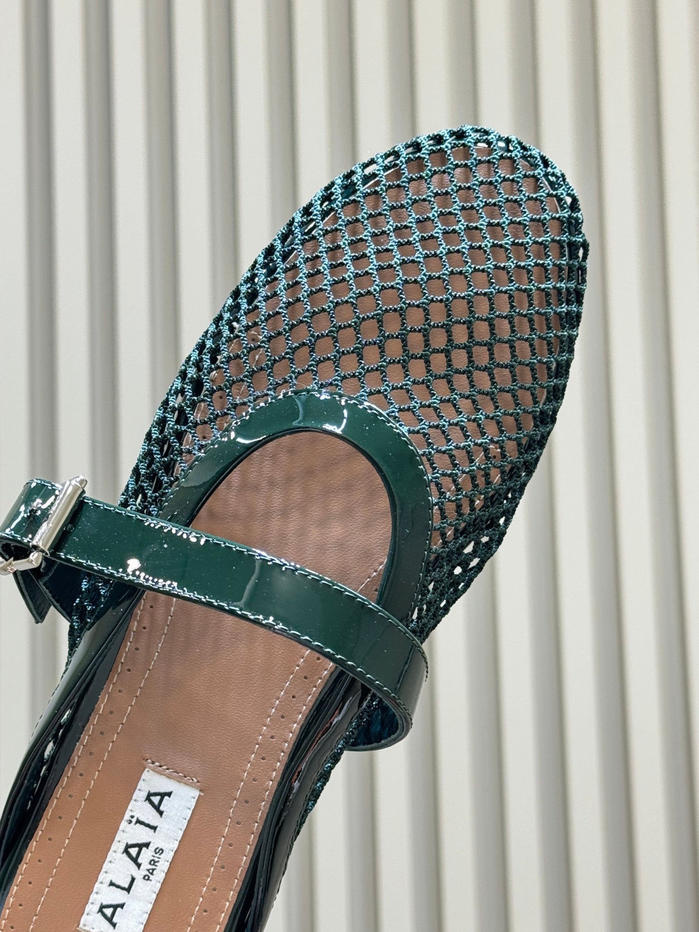 Alaia 26s Fishing Net Mule Teal Green Patent Leather 820349