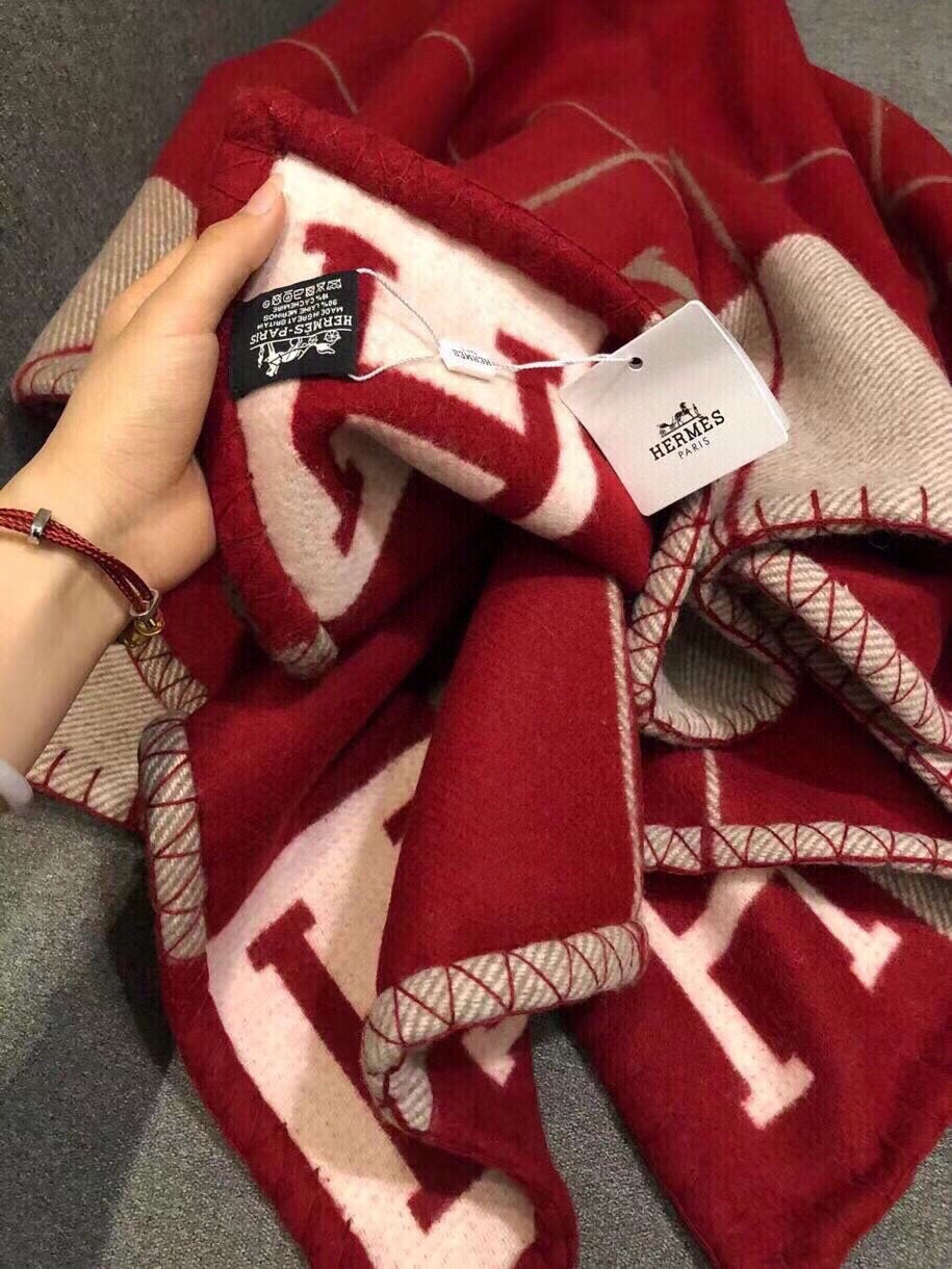 Hermes 26s Avalon Blanket 135x170cm Burgundy Wool 528112