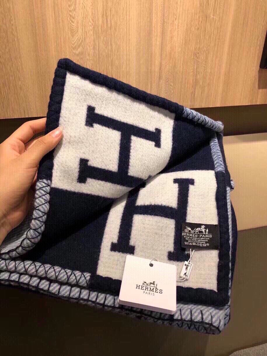 Hermes 26s Avalon Blanket 135x170cm Bleu Wool 528114