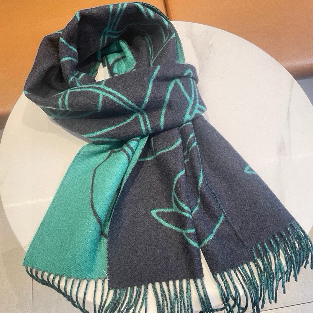 Casaque Entrelacs Equestres Scarf 195 CM Black Mix Jade Green Cashmere