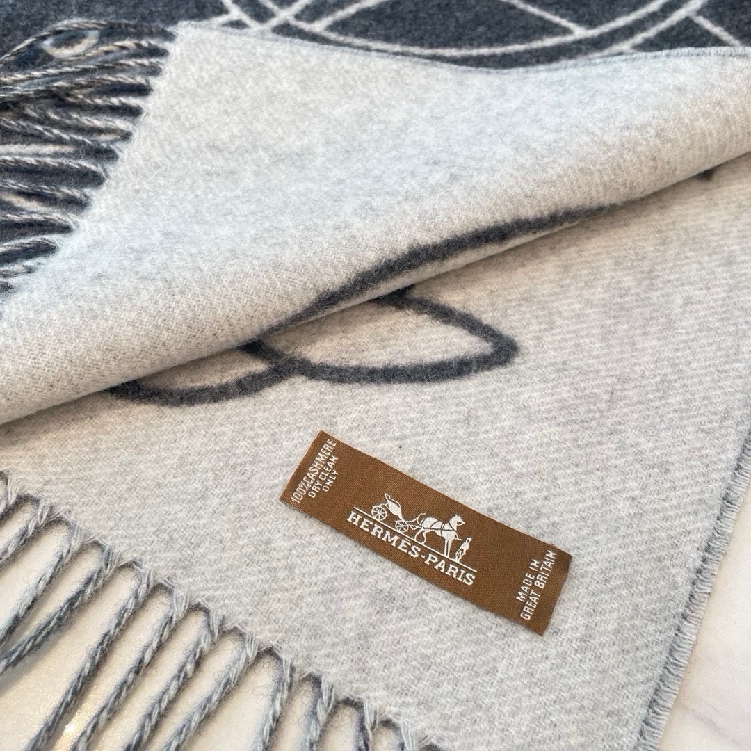 Casaque Entrelacs Equestres Scarf 195 CM Grey Mix White Cashmere