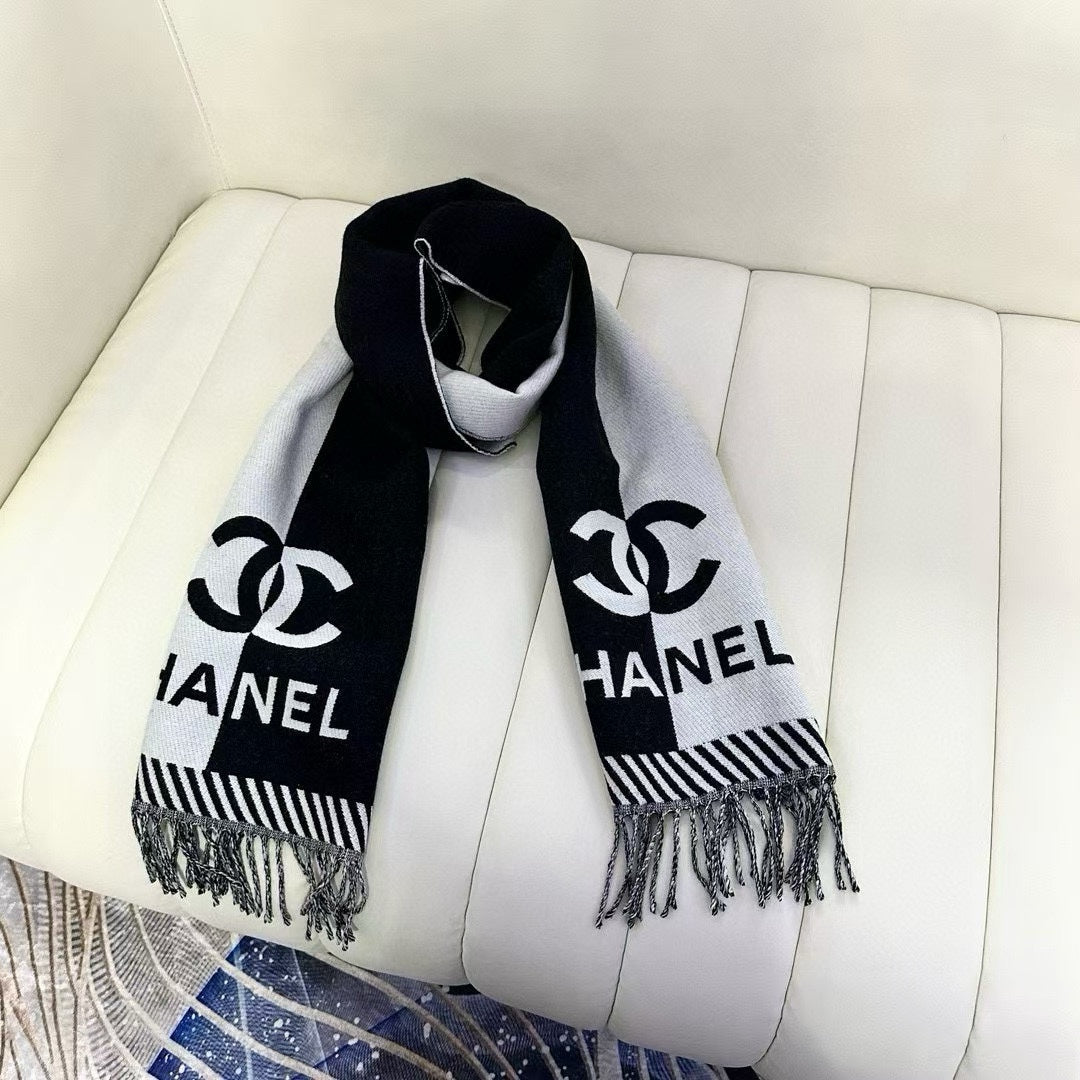 CC Scarf 200 CM In Black Mix Grey Wool And Cashmere 418269