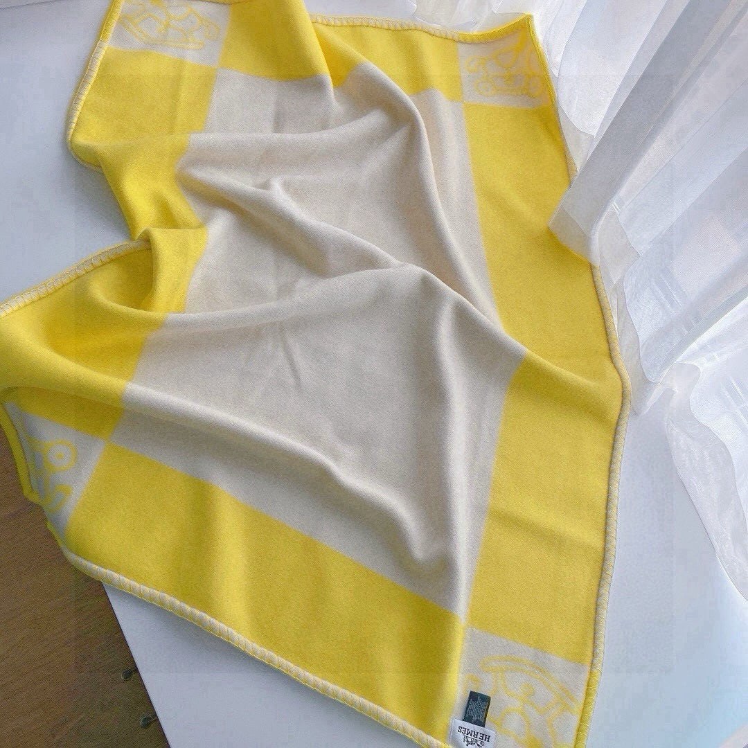 HM Baby Blanket Grey Yellow Wool Cashmere