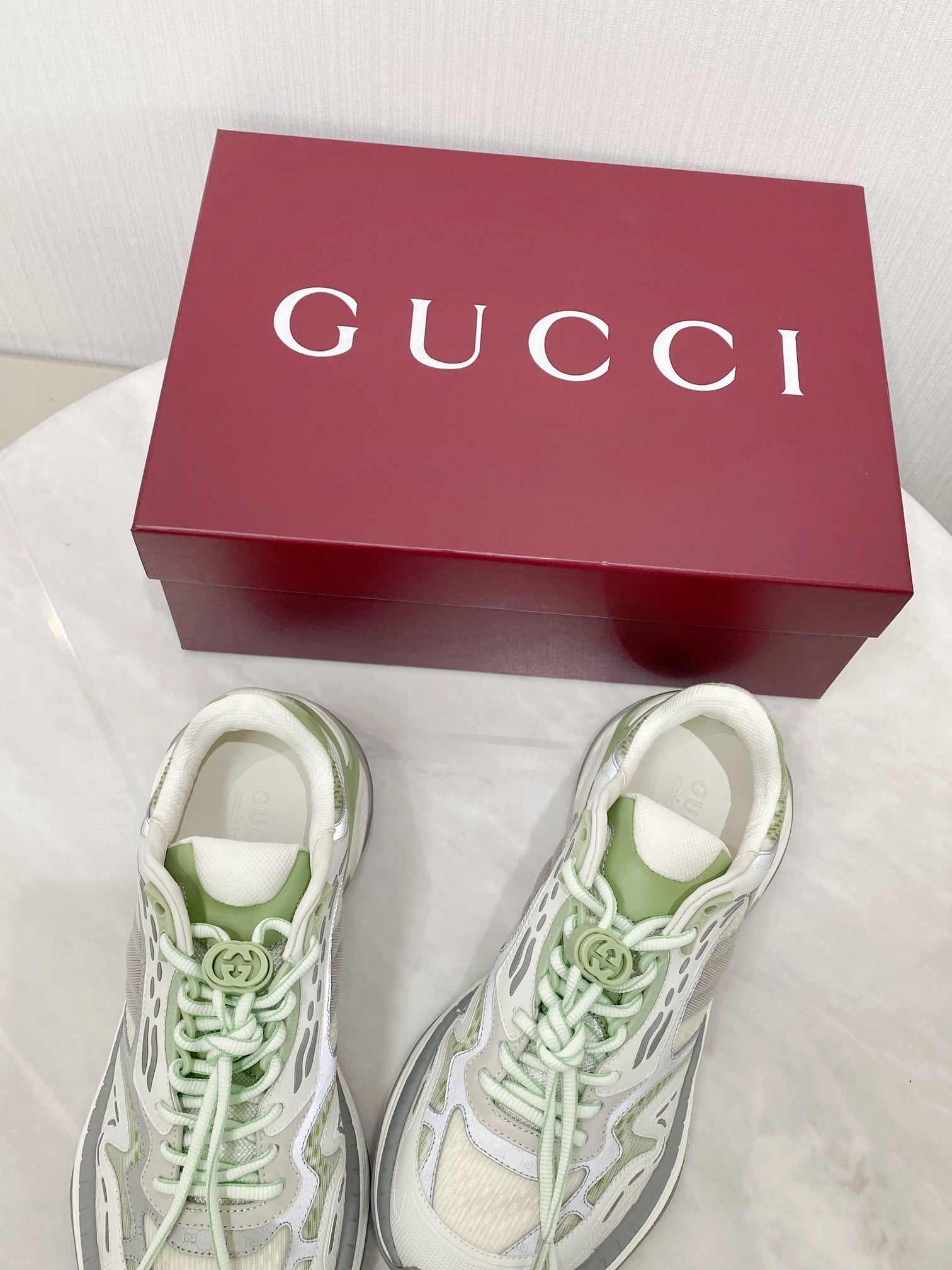 GG 2.0 Low Top Sneakers Grey Green Mesh Leather 675577
