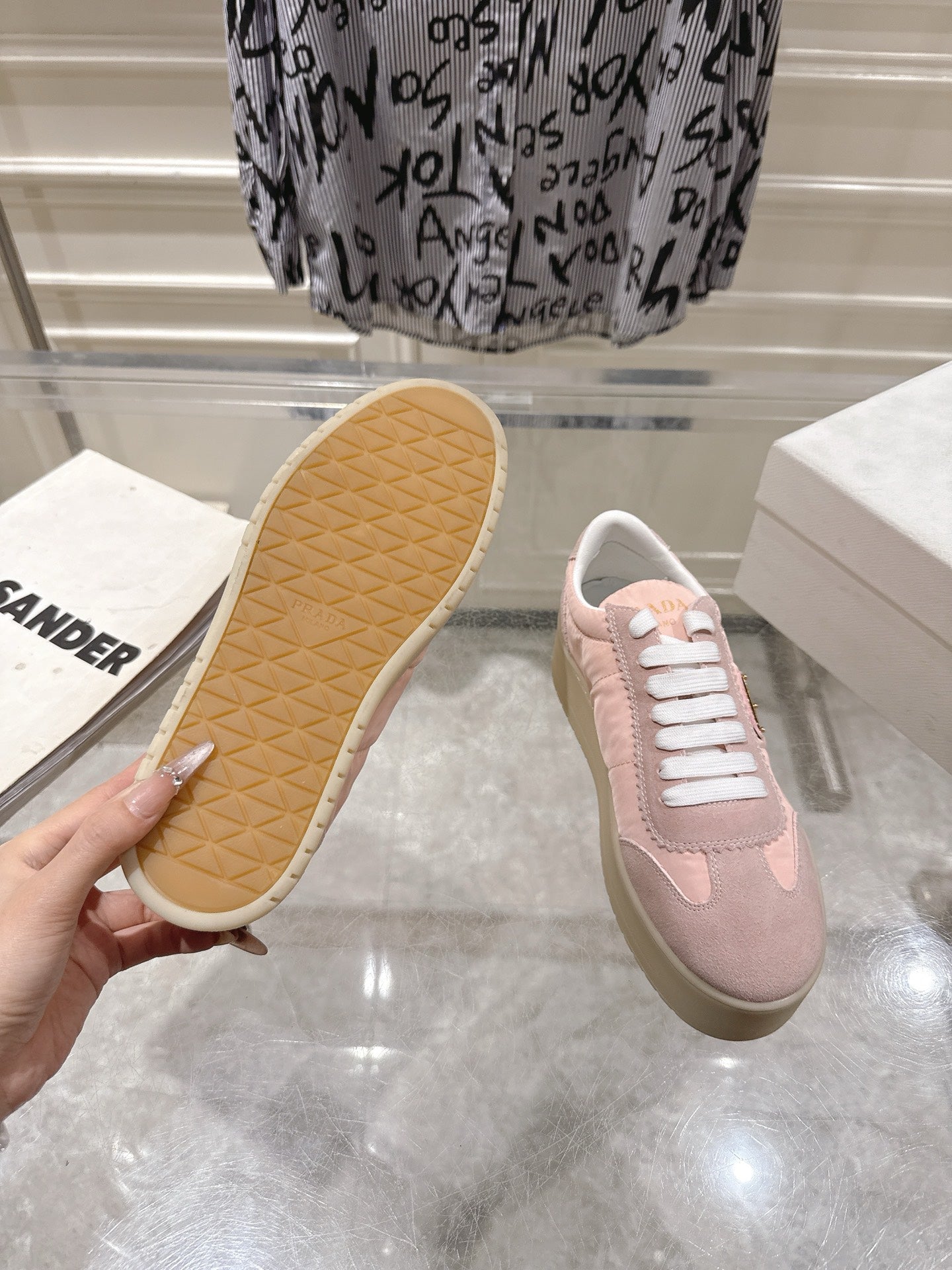 Prada 26s Downtown Sneakers Muted Pink Re-Nylon Suede 968252